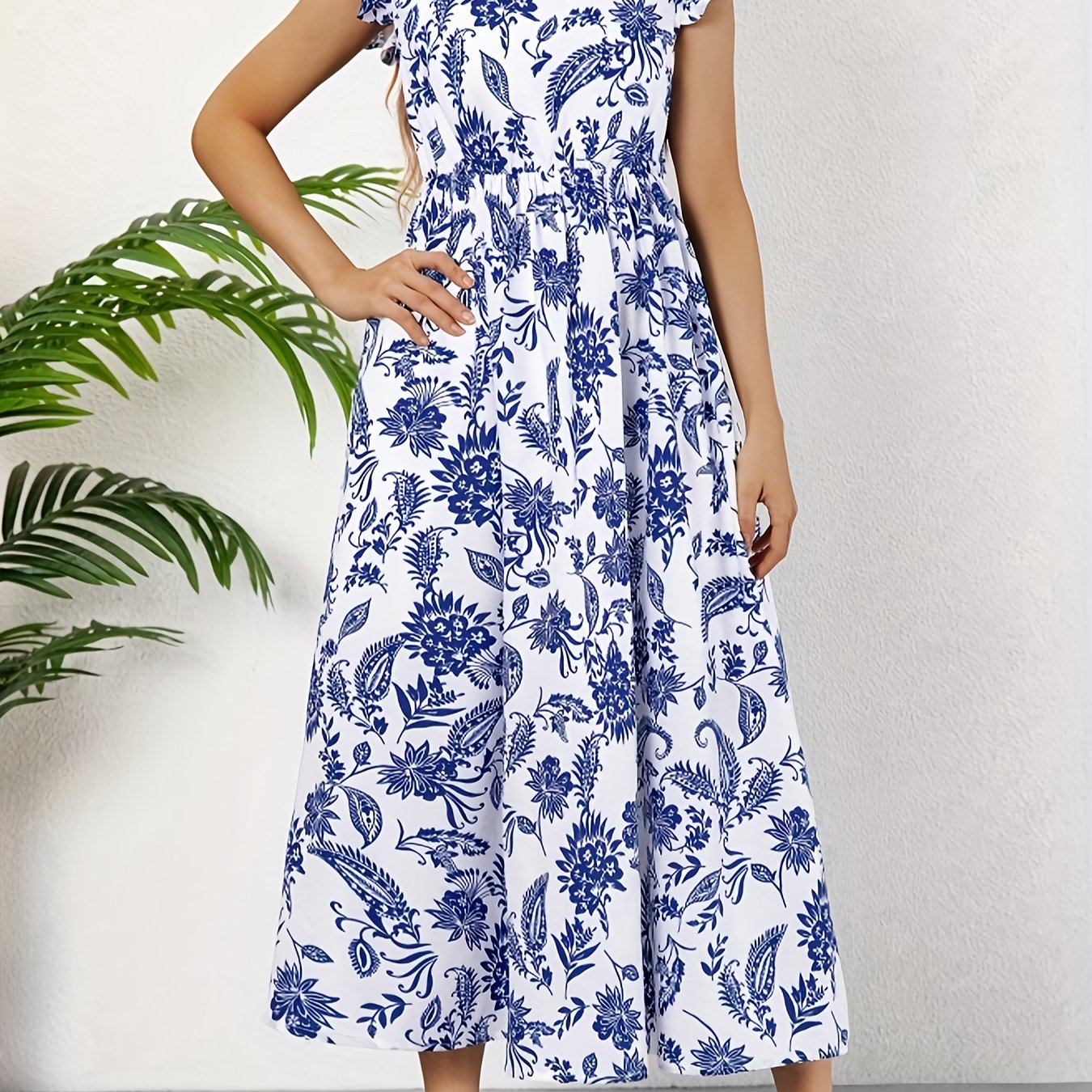 910 Girls' Casual Floral Print Dress With Puff Sleeves