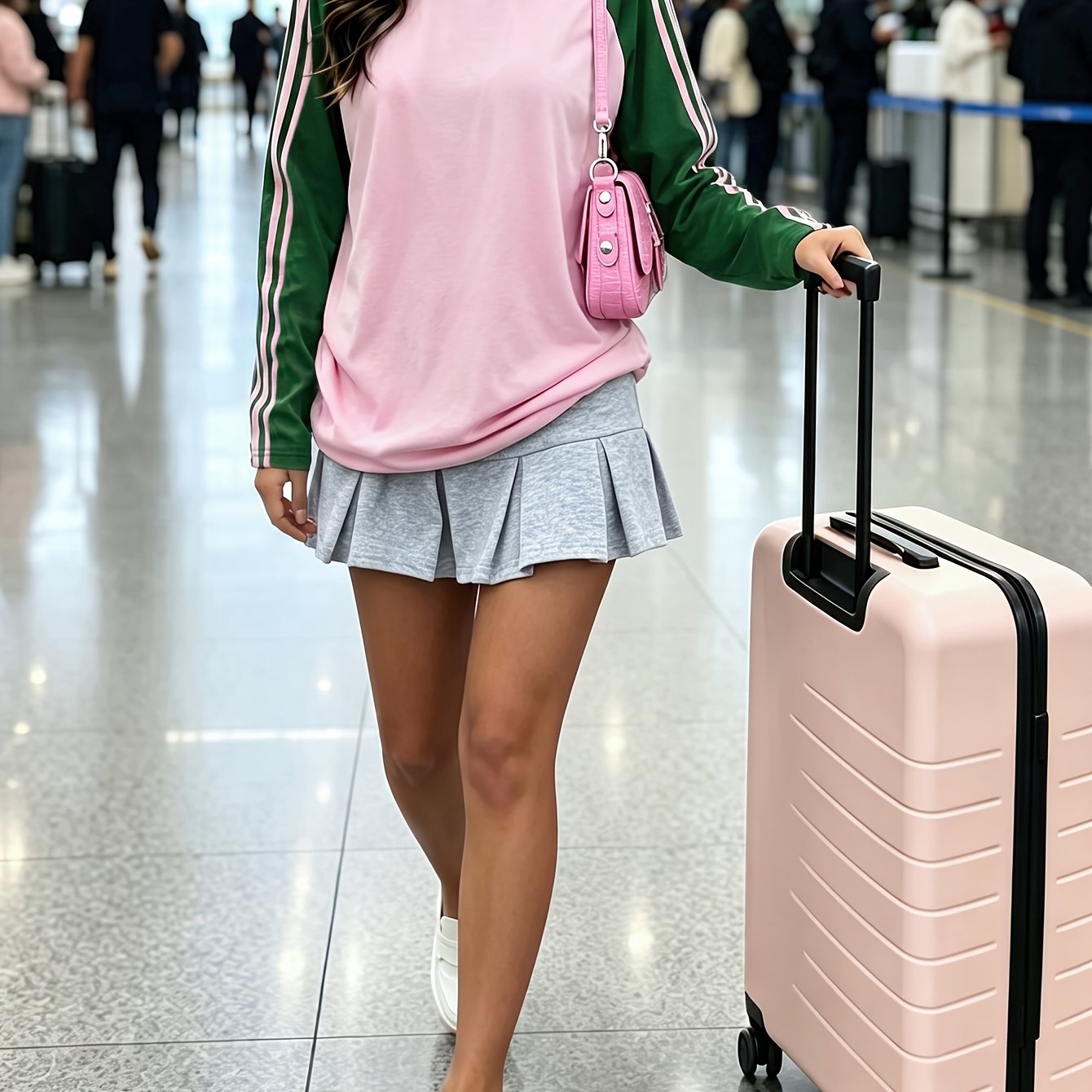 TEMU Women's Autumn/winter Casual Sporty Color-block Striped Side Long-sleeve T-shirt, For Back-to, Sports Day, Daily Casual Commuting, And