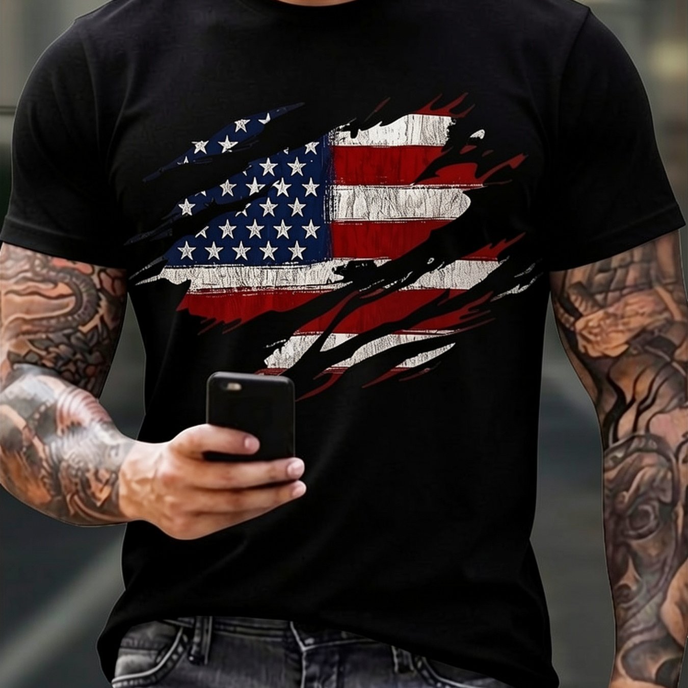 Men's American Flag T-shirt - Quick-dry Breathable Fabric, Loose Fit Short Sleeve With 3d Flag Print, Round Neck Casual & Sportswear Suitable For Gym, Outdoor, Casual Attire - Shirt For Men