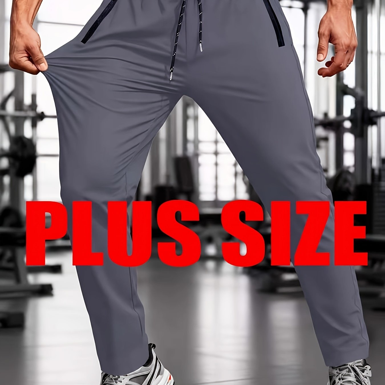 TEMU Men's Plus Size Extra-large Jogger Pants, Solid , Elastic Drawstring Waist, Double-sided Zipper Pockets, Suitable, Gym, Outdoor Sports, Jogging,