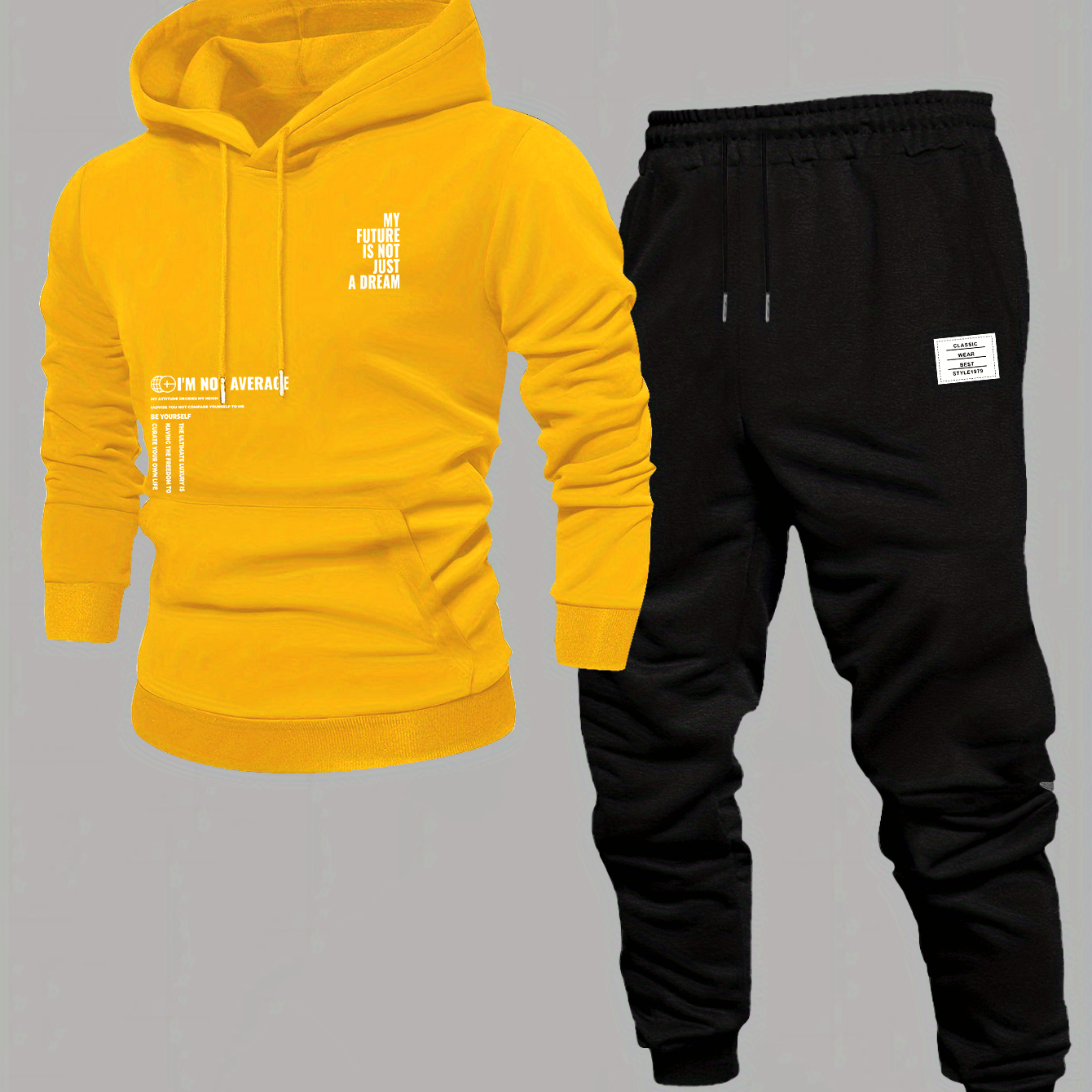 TEMU Men's Autumn Winter Hooded Sweatshirt And Casual Long Pants Full Set, Trendy Fashion Print, Hoodie Top And Long Pants 2pcs Set
