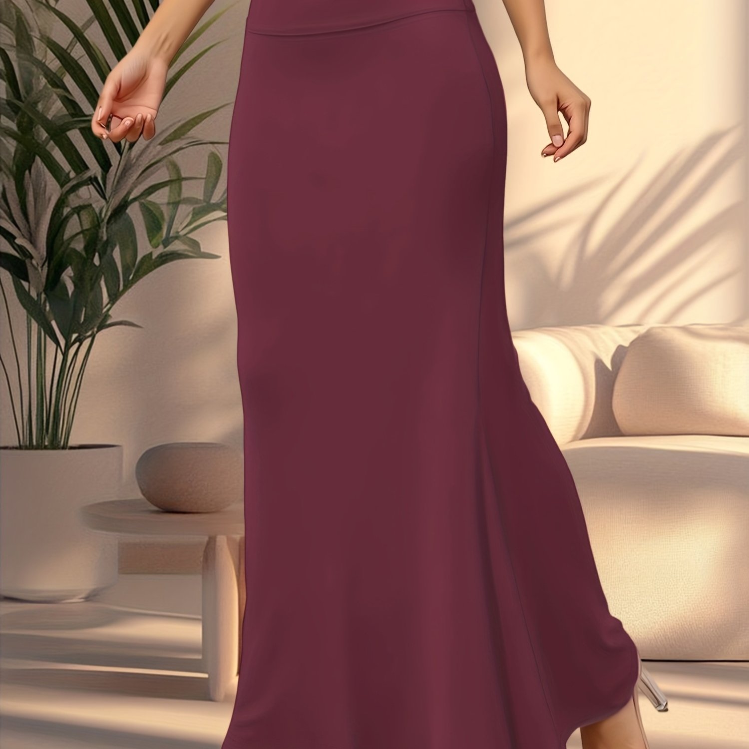 TEMU Women's High-waist Solid Color Maxi Skirt , , Spring/summer, Fashionable Solid Color Skirt| Waist Skirt| Skirt