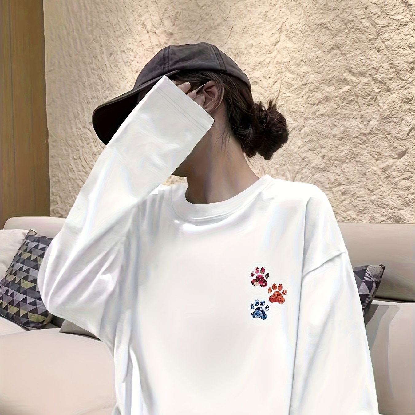 TEMU 프린트 긴팔 티셔츠 여성용 신상 핫 스타일 가을로 가는 길에 편안한 봄 가을 내부 베이스 셔츠 탑 트렌디