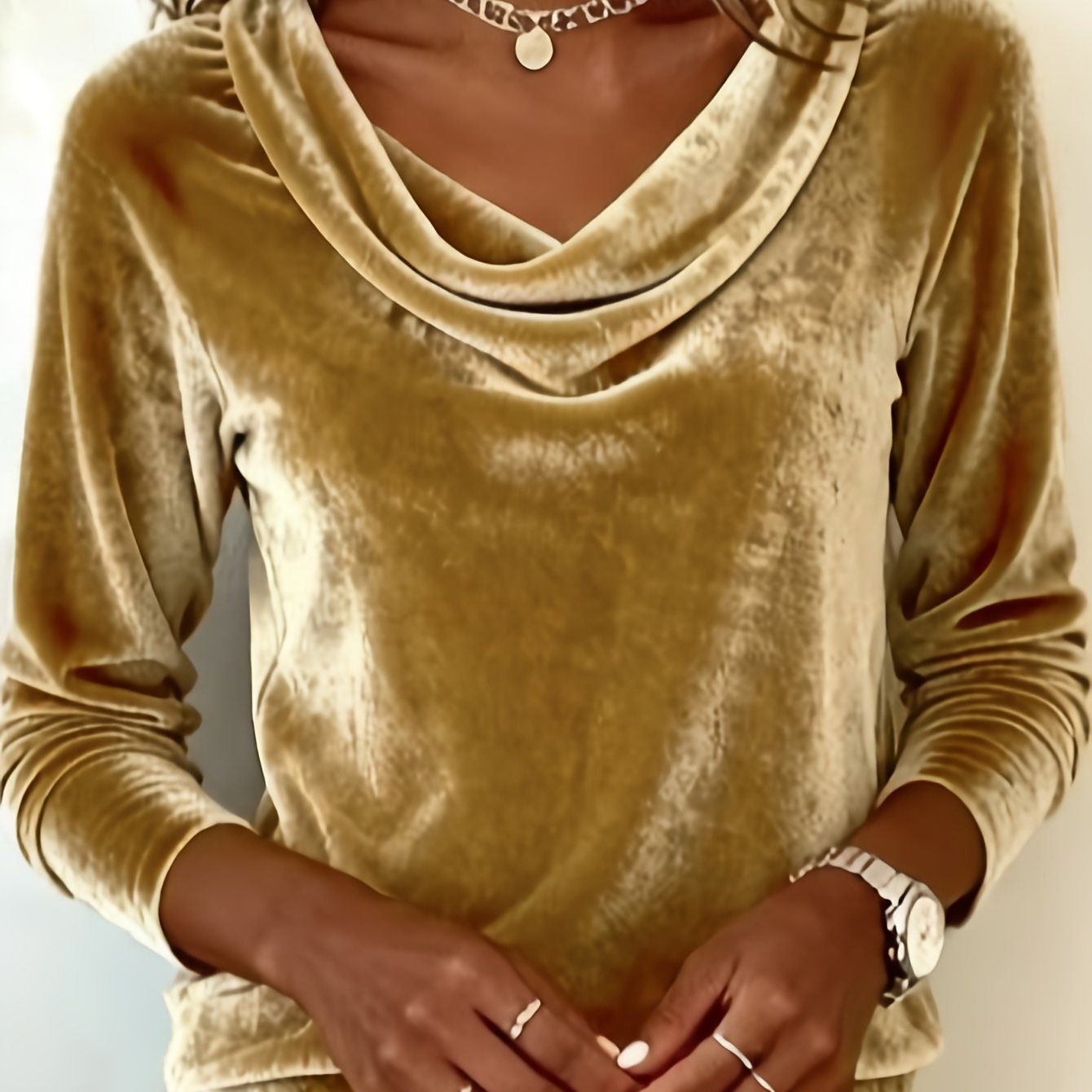 TEMU T-shirt da donna casual elegante e affascinante in velluto a maniche lunghe con , top versatile per il pendolare Niannian