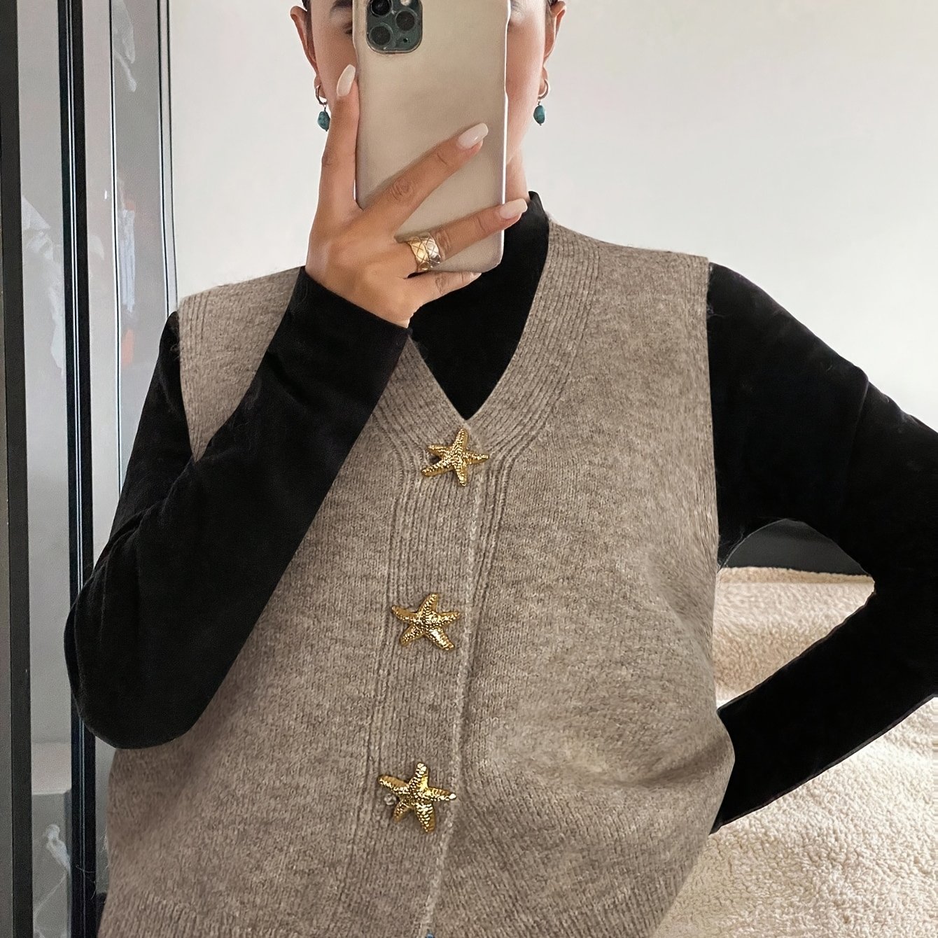 TEMU Gilet manches court et pour femme à col en V avec boutons décoratifs d' de mer, gilet pull décontracté superposable pour et l'hiver