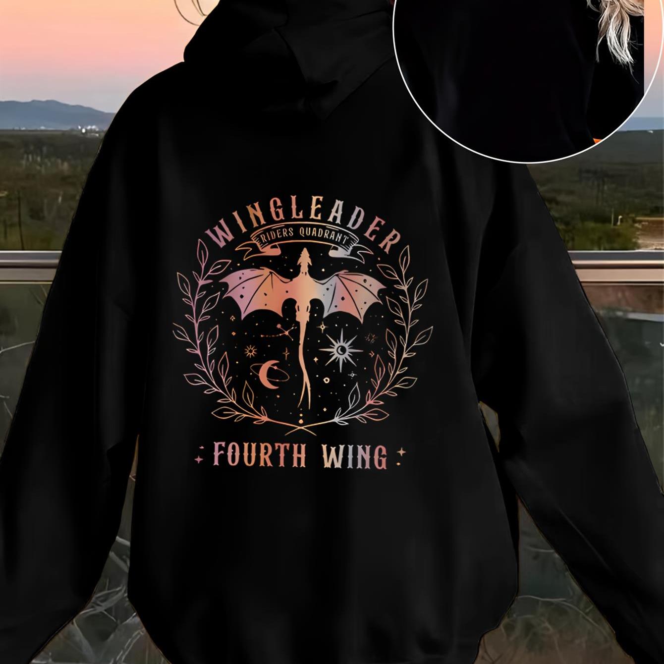 Image of Women's Gothic Fantasy Fourth Wing Hoodie | Dark Academia Pullover Sweatshirt With Back & Print, Book Lover, Soft Cozy Fabric, Mystical , Slim-fit Hooded Sweater For Women & Teens