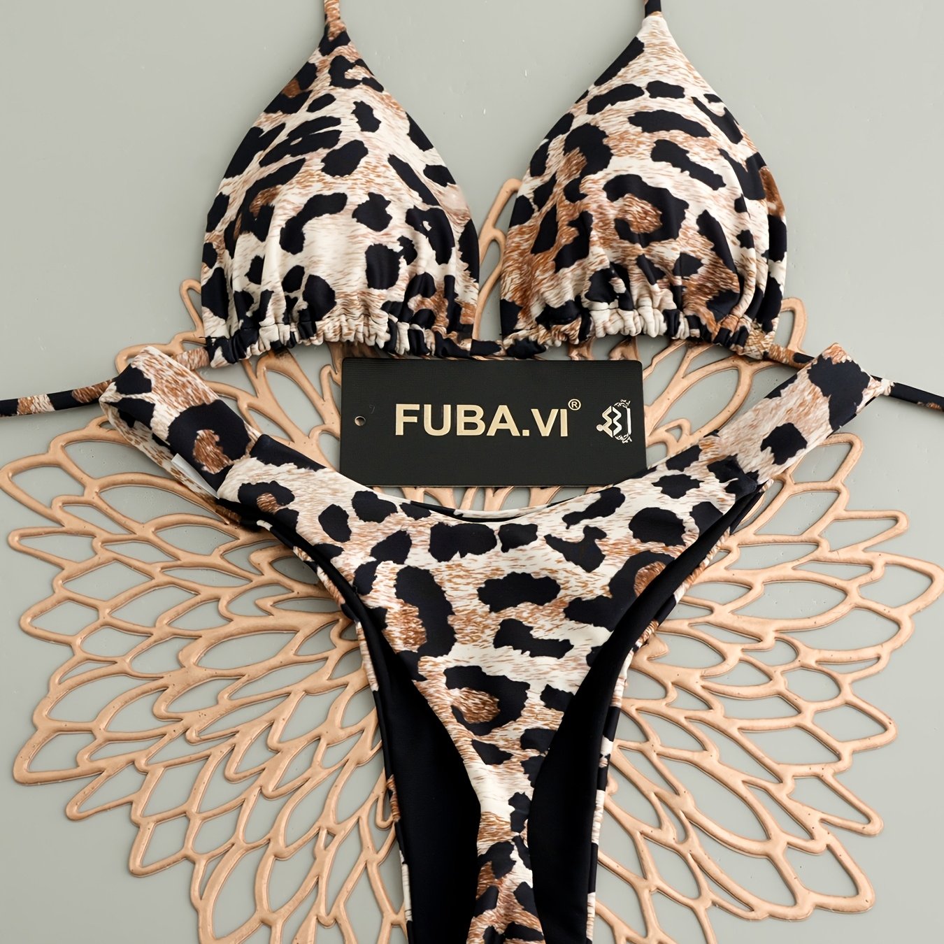 TEMU New European And 2pcs Swimsuit With Leopard Print And Built-in Padding, Sexy Bikini