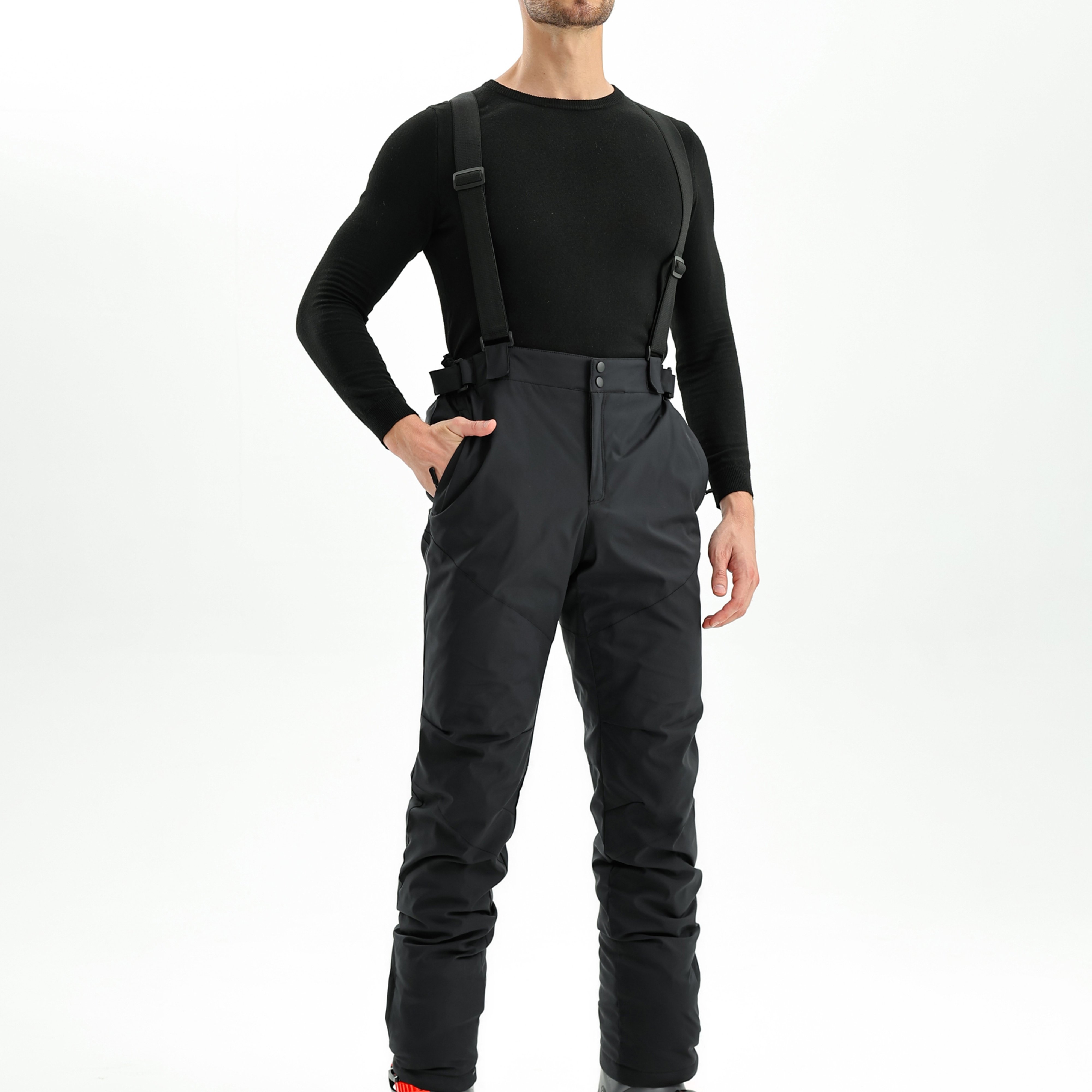 TEMU Men's Warm Windproof Ski Pants - Thick, With Zipper Pockets, Ideal For Winter Hiking And Skiing, , Letter Print, Loose Fit, Sporty Style, Daily