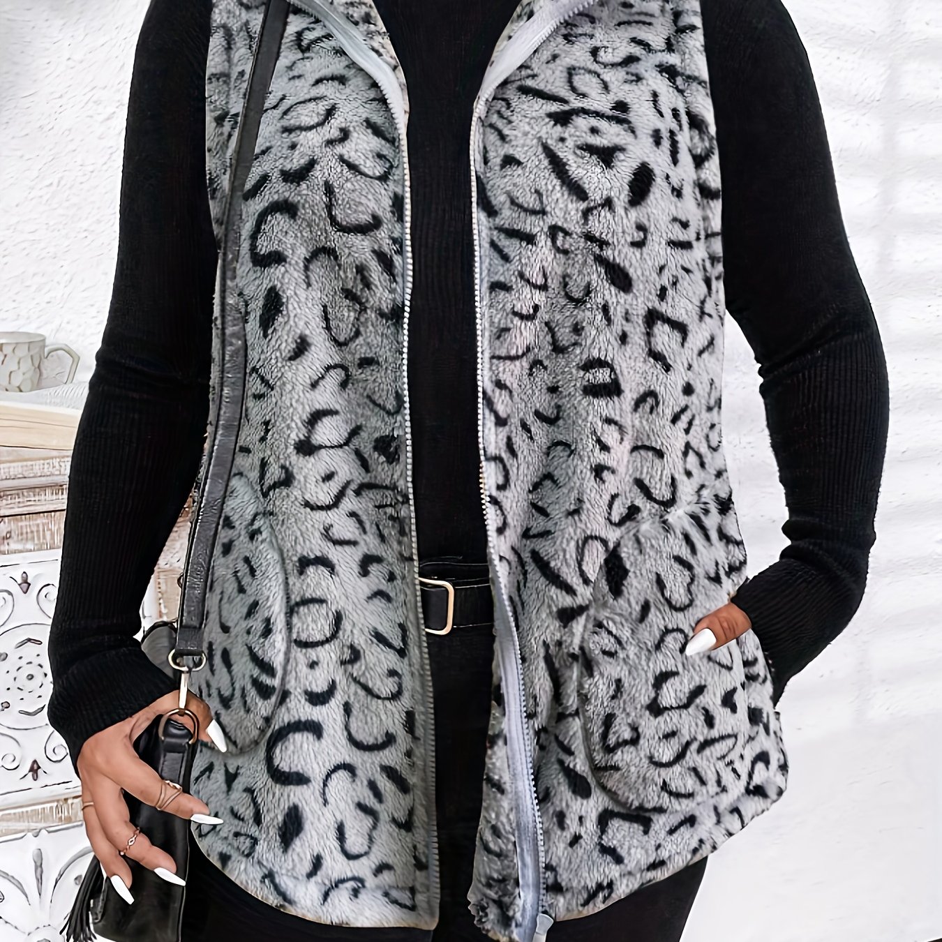 E-shop Plus Size, Plus Size Leopard Print Plüschweste