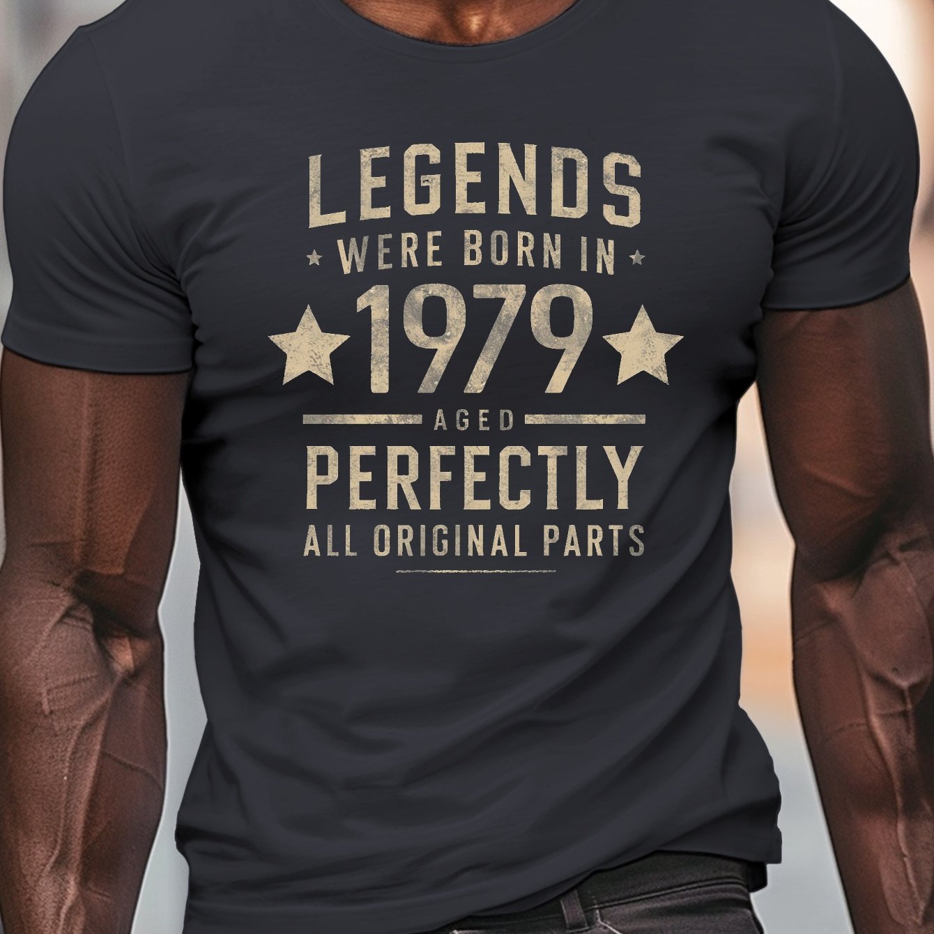 TEMU Born In 1979 Print, Men's Round Crew Neck Short Sleeve Tee, Casual T-shirtcasual Comfy Lightweight Top For Summer