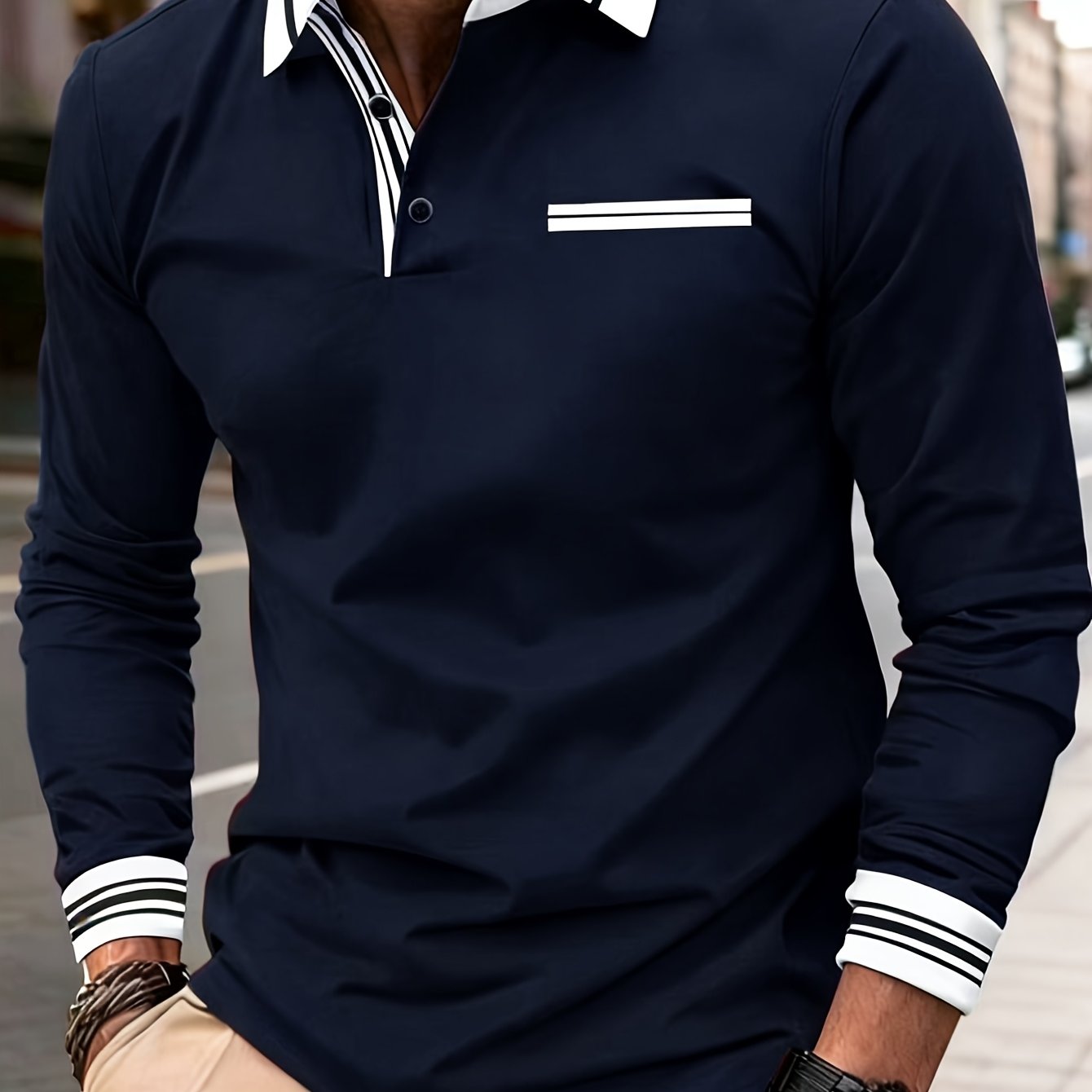E-shop Herren Polo Shirts mit Farbblock-Muster sind sehr beliebt, mit einem --Design, aus weichem Stoff, geeignet für lässige