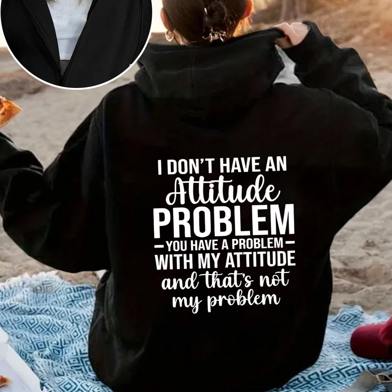 TEMU Women's Fashion Casual Hoodie Jacket With Zipper And Back Print: "'t Have Problem - A Problem With And Problem
