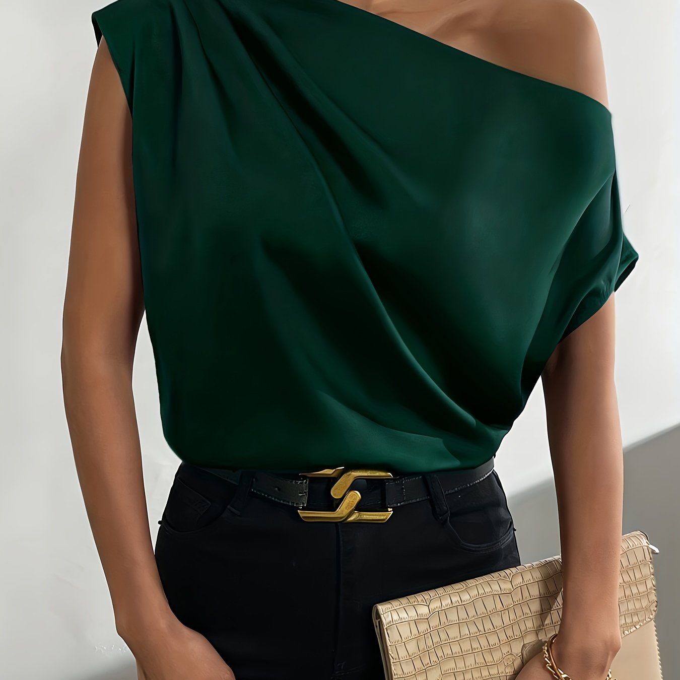 TEMU Sommer Neues Einfarbiges Asymmetrisches Nacken Rüschenbesatz Damen Elegantes Lässiges Schlichtes Top / Valentinstag / Date Night / Party /