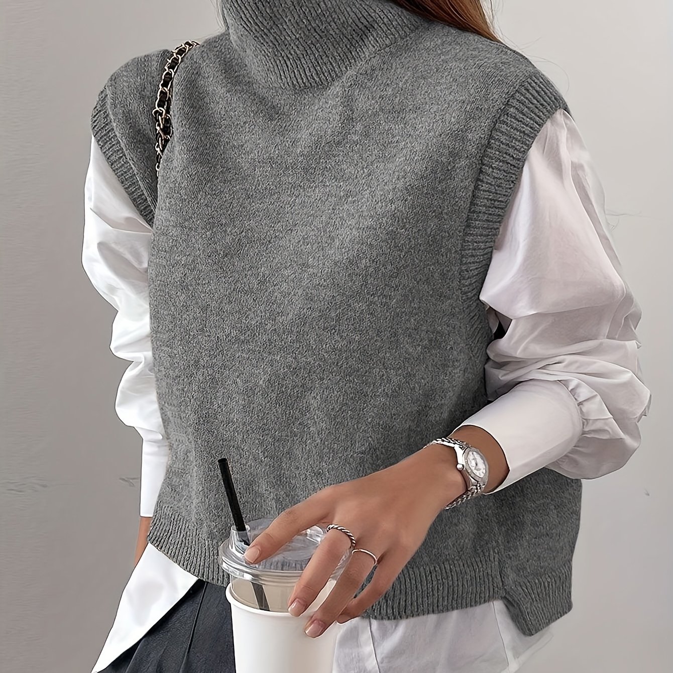 New Women's Fashion Elegant High-neck Sweater Vest