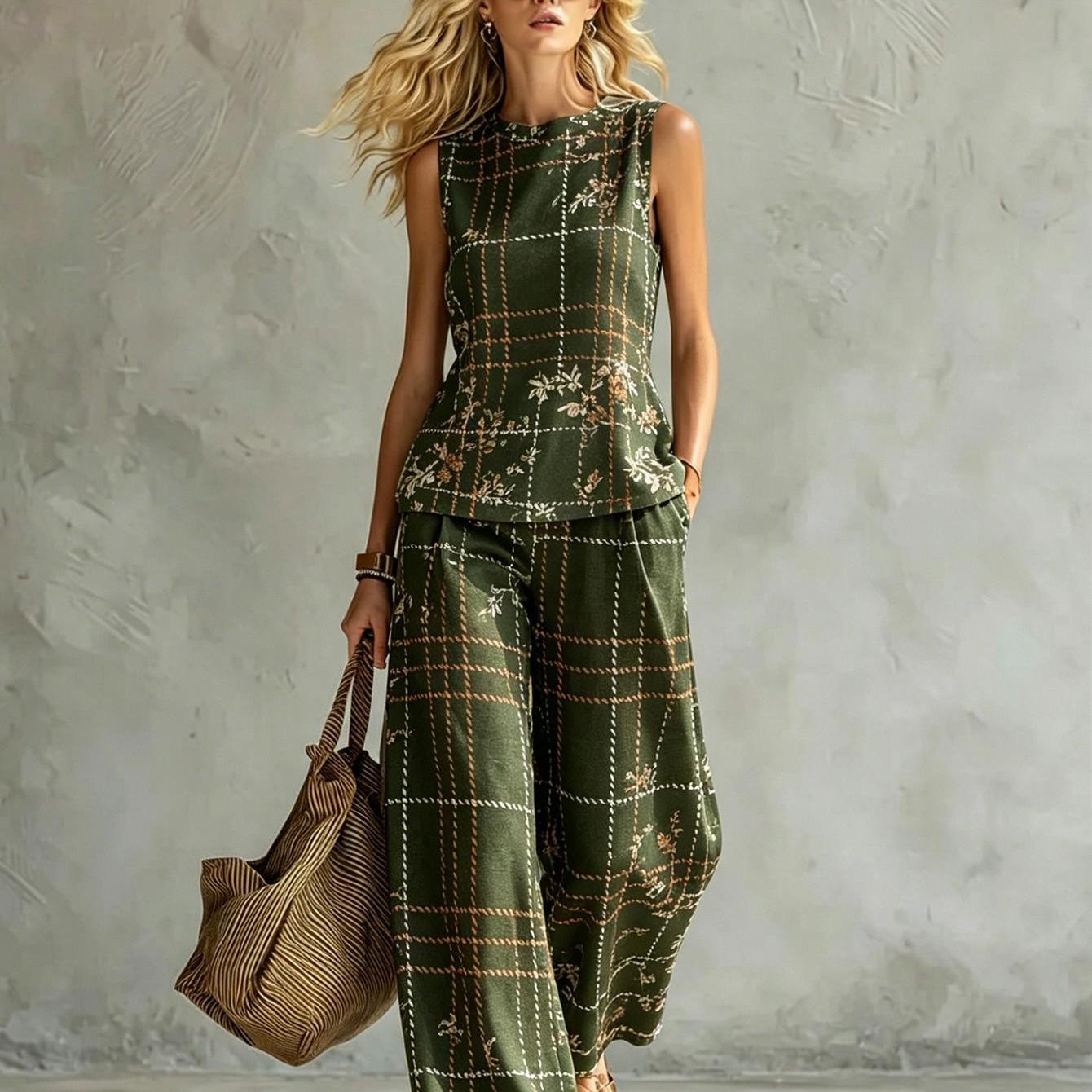 Image of New Women's Summer Clothing: Top And Pants Floral Prints Summer Women's Vest Set Casual Wear Machine Washable Fiber Easy And Two-piece Set 2d Flat Printing Summer