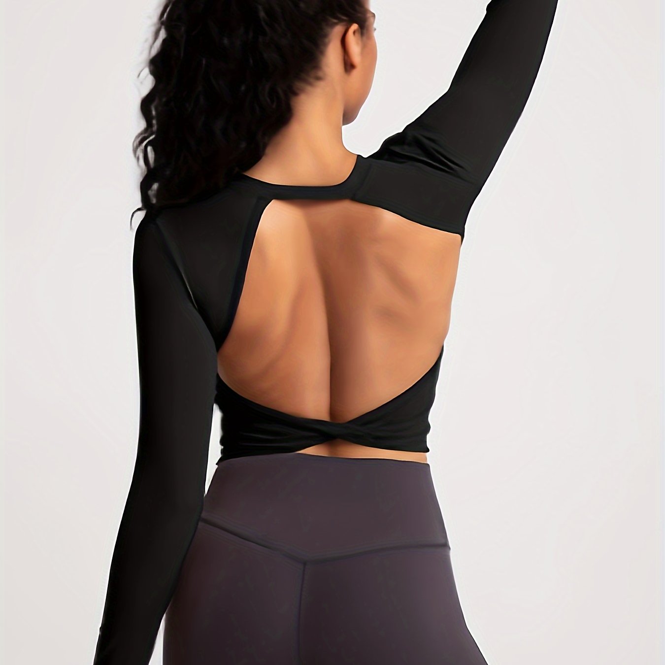 A Sexy Backless Yoga Top For Women With Bra Pads, Nude-feel Sports Long-sleeved Quick-drying Fitness Suit