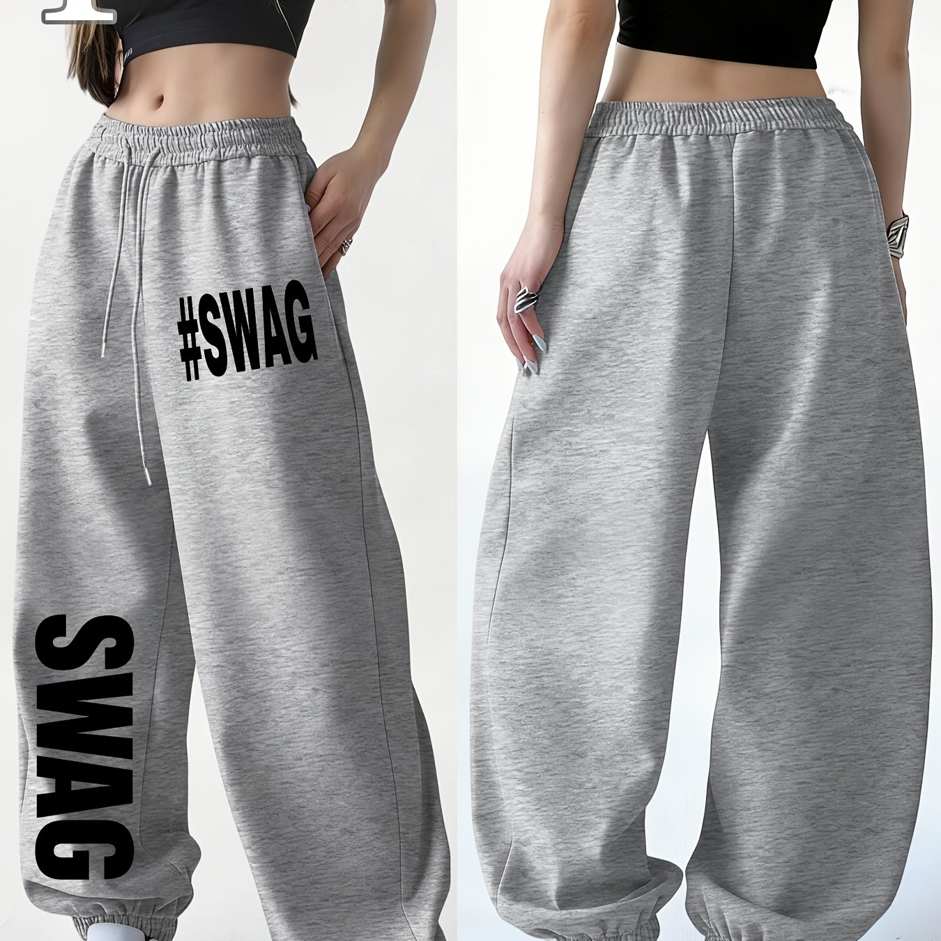 TEMU Spring/winter New Women's Jogger Pants With Hem, White Printed Casual Trousers. Made Of , Soft, And Warm Fabric, Machine Washable. Features