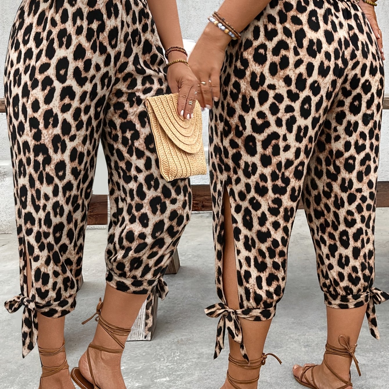 TEMU Plus Size, Plus Size High-waist Leopard Print Capri Pants