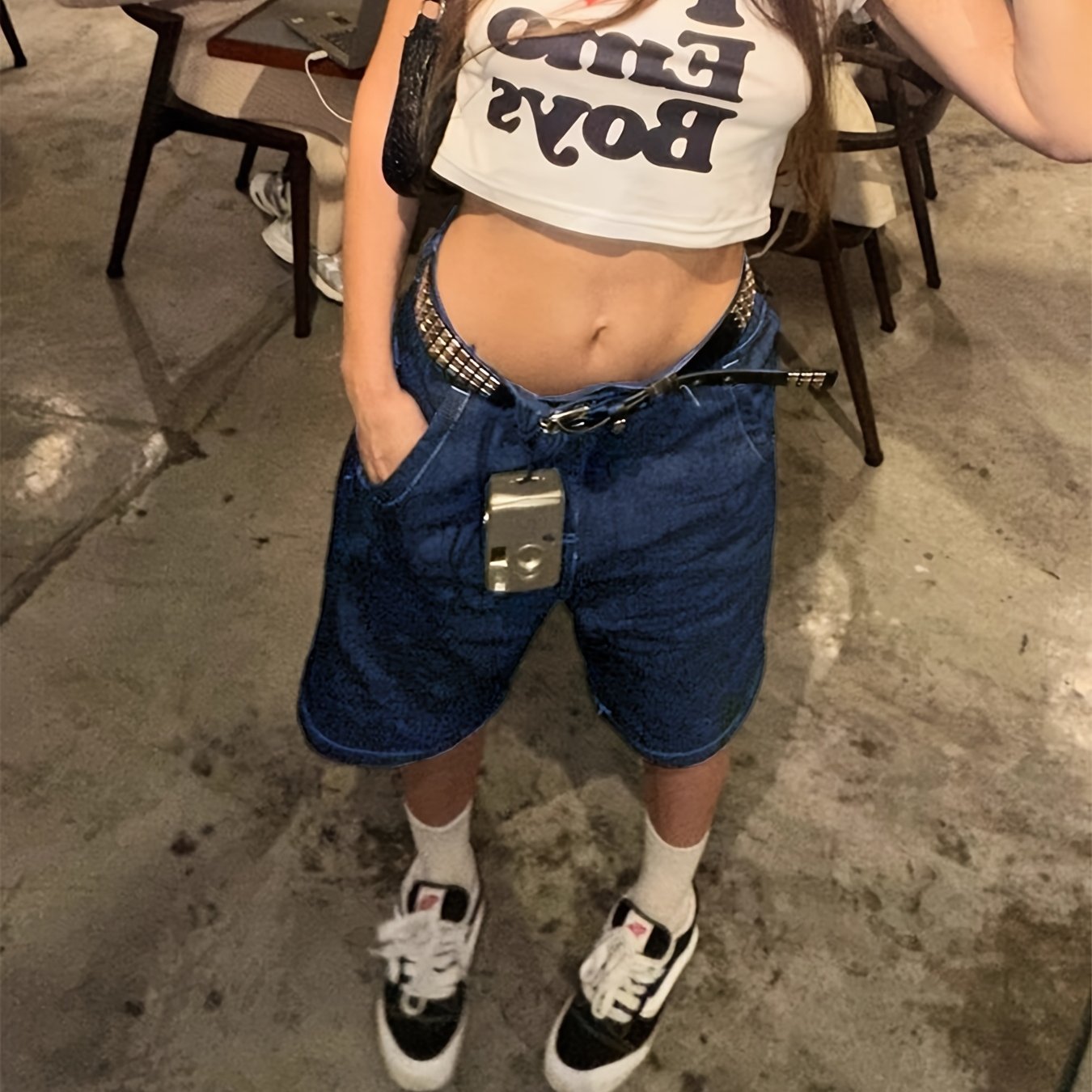 Image of Women's Back Pocket Printed Denim Shorts