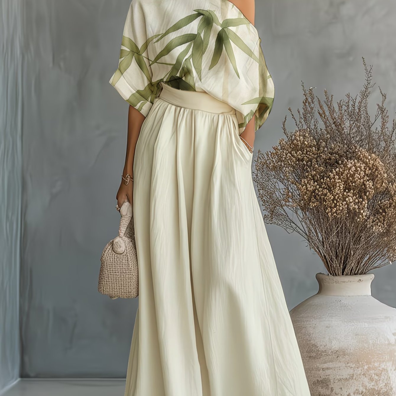 Women's Sleeveless Cut-out Halter Two-piece Set With Loose, Stylish Design, Featuring Flowing Tropical Prints For The Beach, Casual Dress