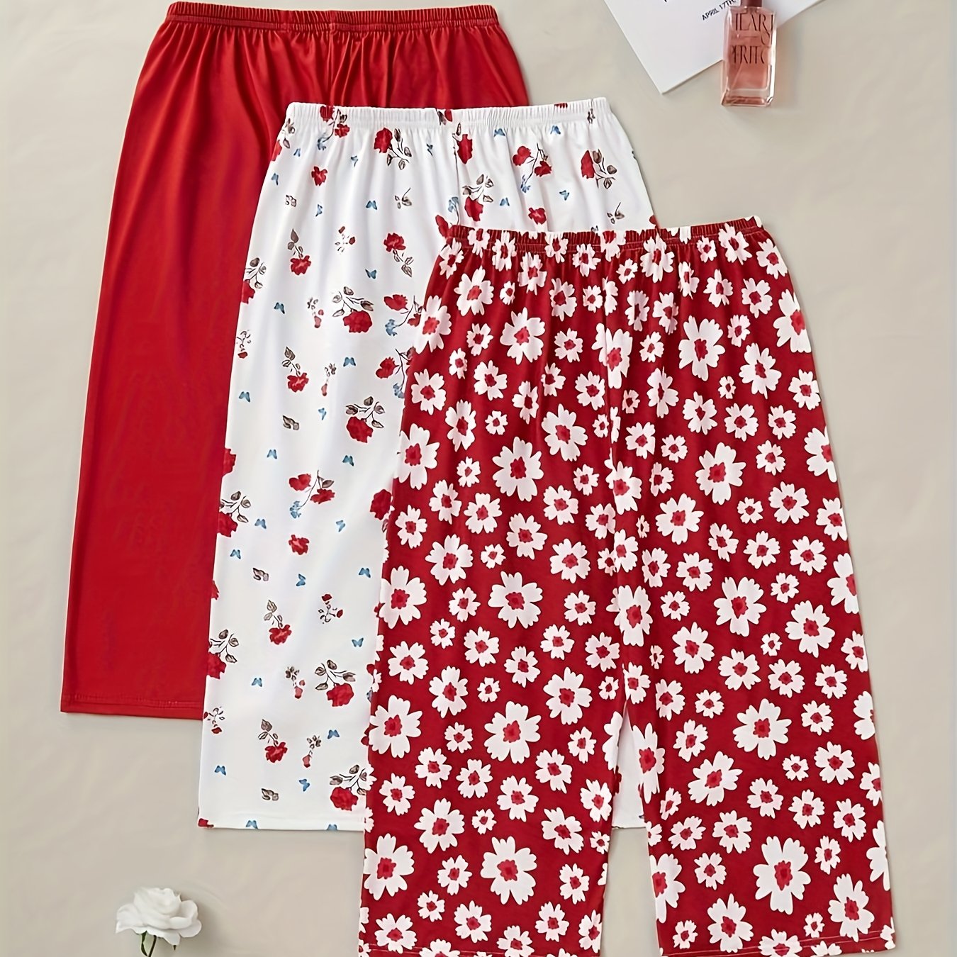 TEMU Ensemble de 3 Pantalons de Nuit pour Femmes - Uni et Imprimé Floral