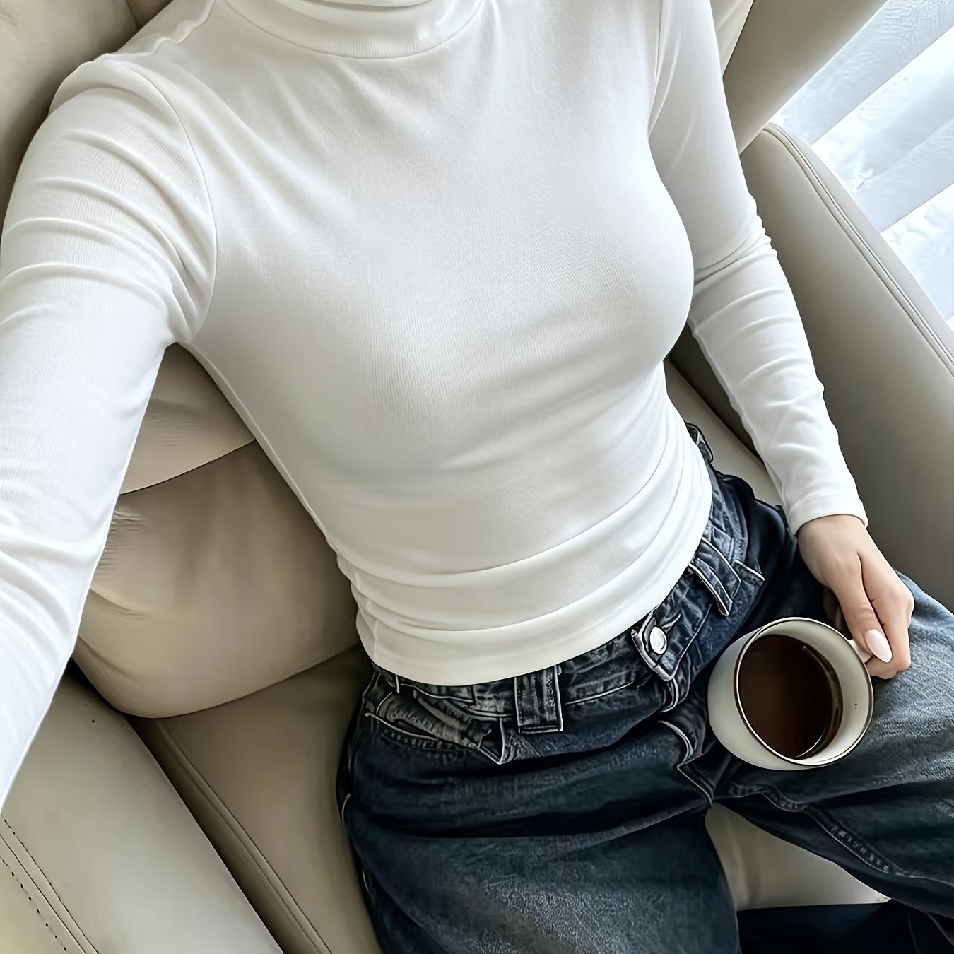 TEMU Korean Ins New Semi-high Neck Long Sleeve T-shirt