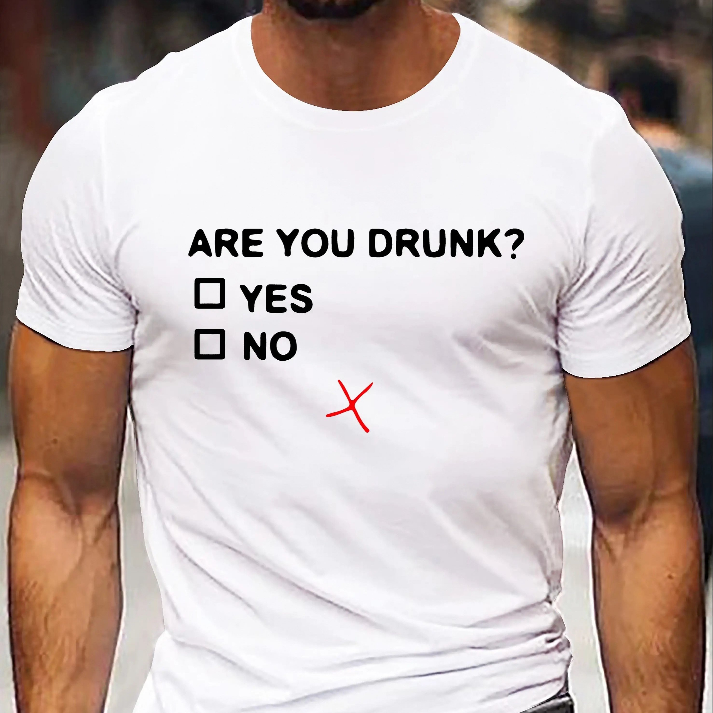 TEMU Are You Drunk? A Creatively Designed Print Men's Casual T-shirt, A Stylish Summer Round-neck Short-sleeve Top, Featuring A Modern Street Fashion