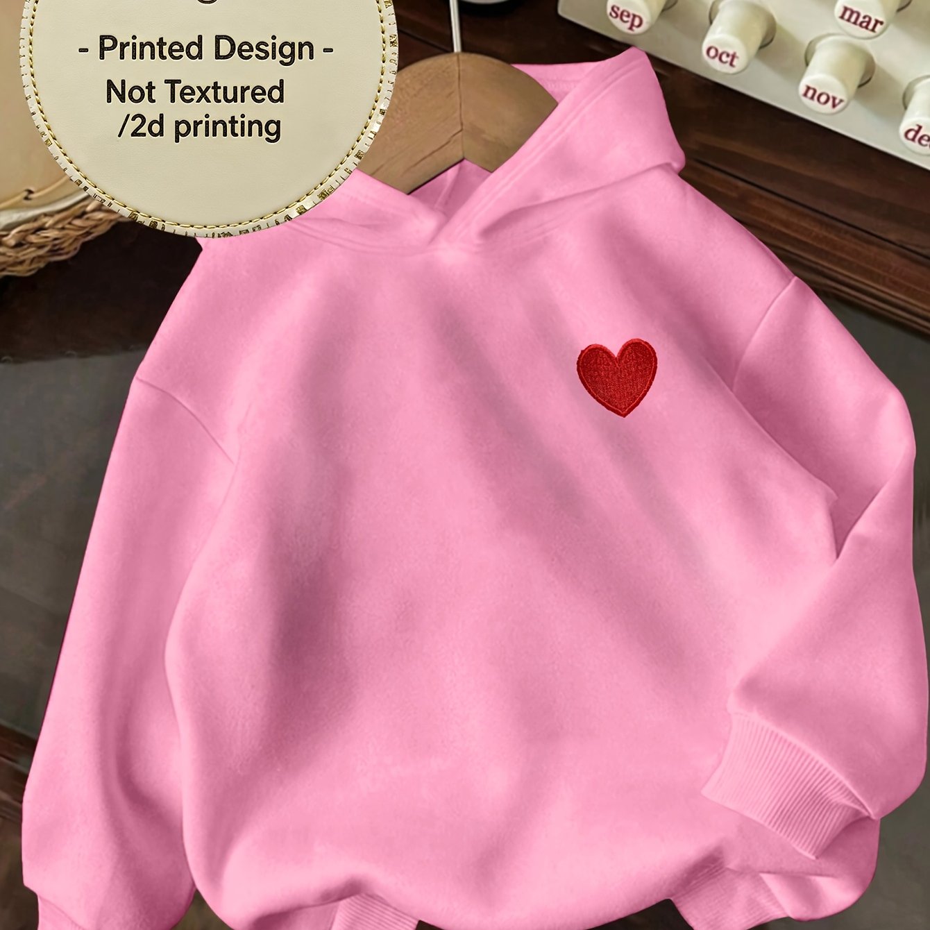 TEMU Printed Design - Not Textured 2d Printing" Y2k Casual Hoodie, Featuring A Simple Red Embroidery Heart Pattern Print, Suitable For Teenage Girls,