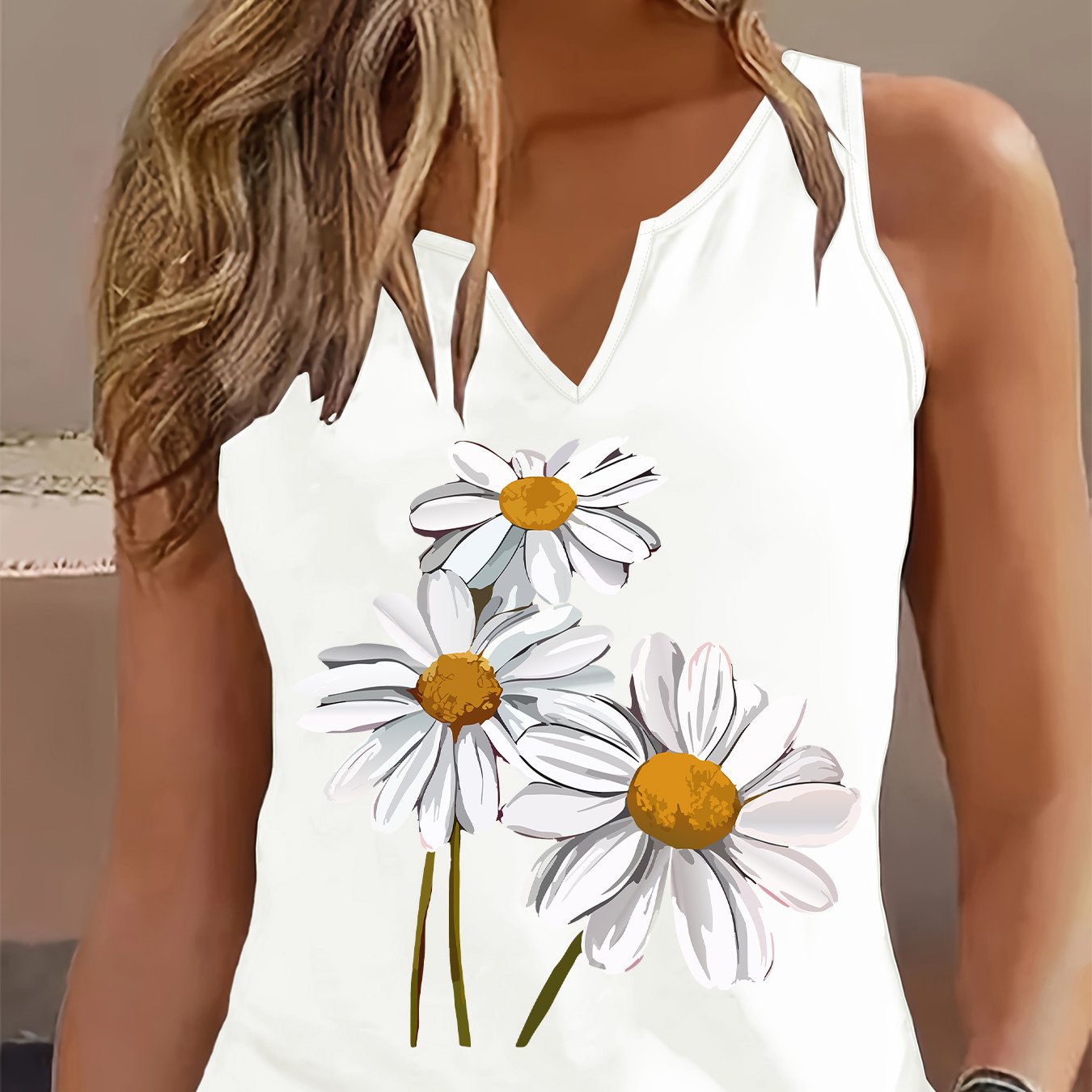 TEMU Débardeur tendance pour femmes avec un imprimé col en V, parfait pour un look printanier et frais et polyvalent