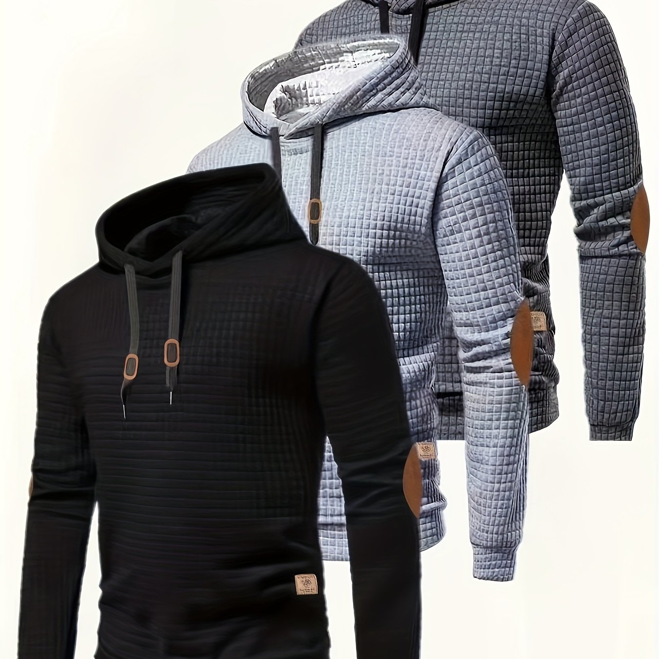 E-shop 3-teiliges Set Kapuzenpullover mit kleinem Karomuster, lässiges modisches vielseitiges Oberteil
