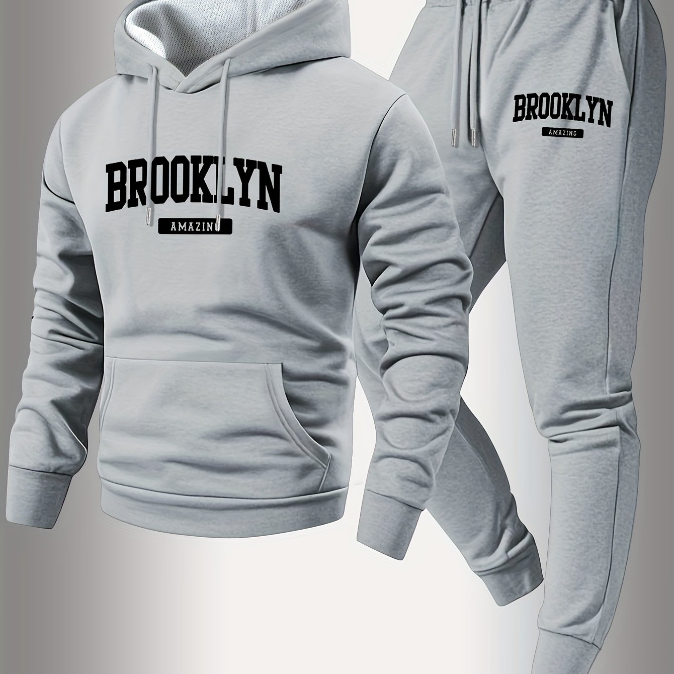 TEMU Letter Print Pattern Men's Spring Summer Autumn Sporty Style Hooded Sweatshirt And Long Pants Set