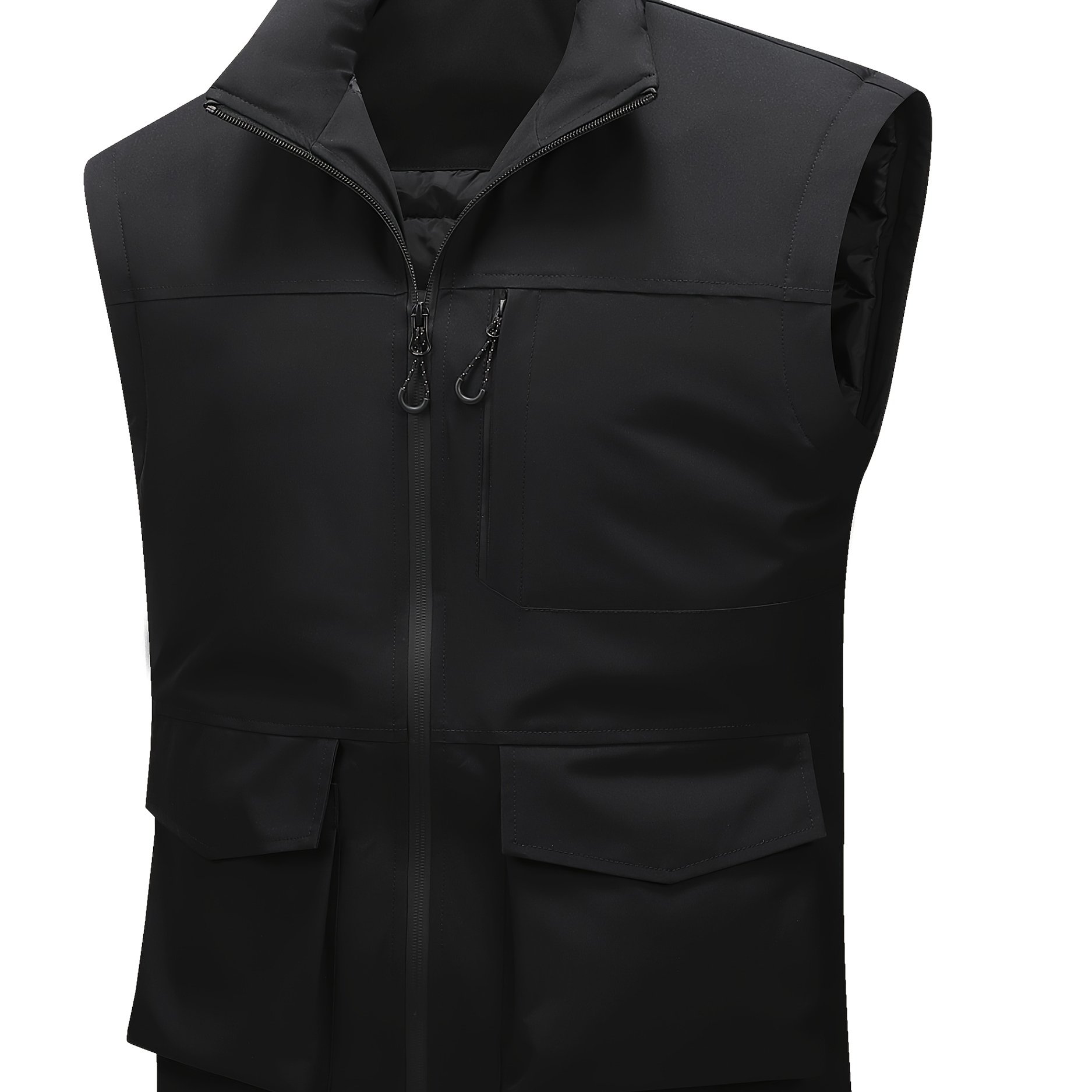 TEMU Men's Lightweight Zip-up Insulated Jacket - Sleeveless Vest With Multi-, High Neck Zipper Closure, Machine Washable Non-stretch Fabric, Suitable