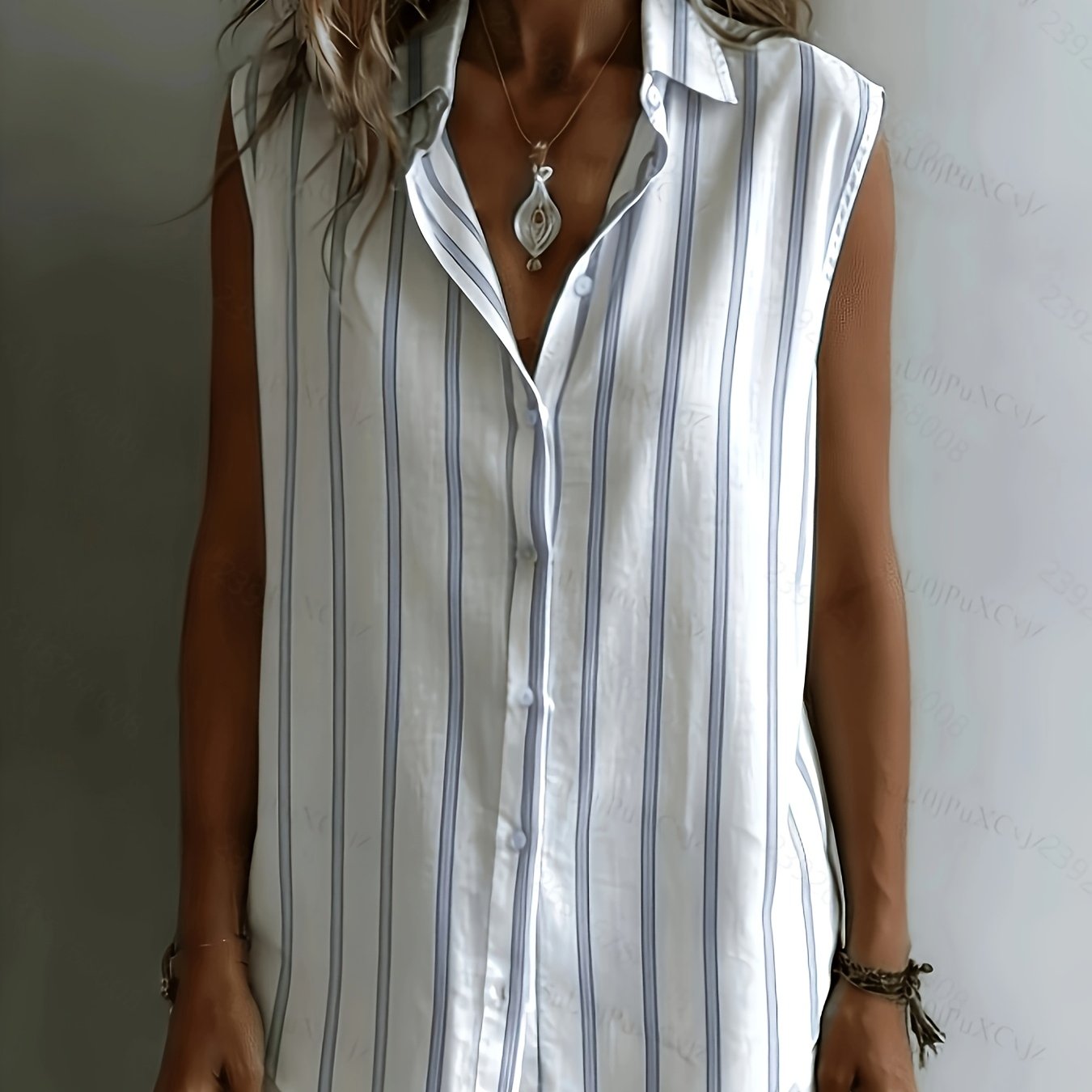 TEMU Women's Elegant Casual Striped Sleeveless Shirt