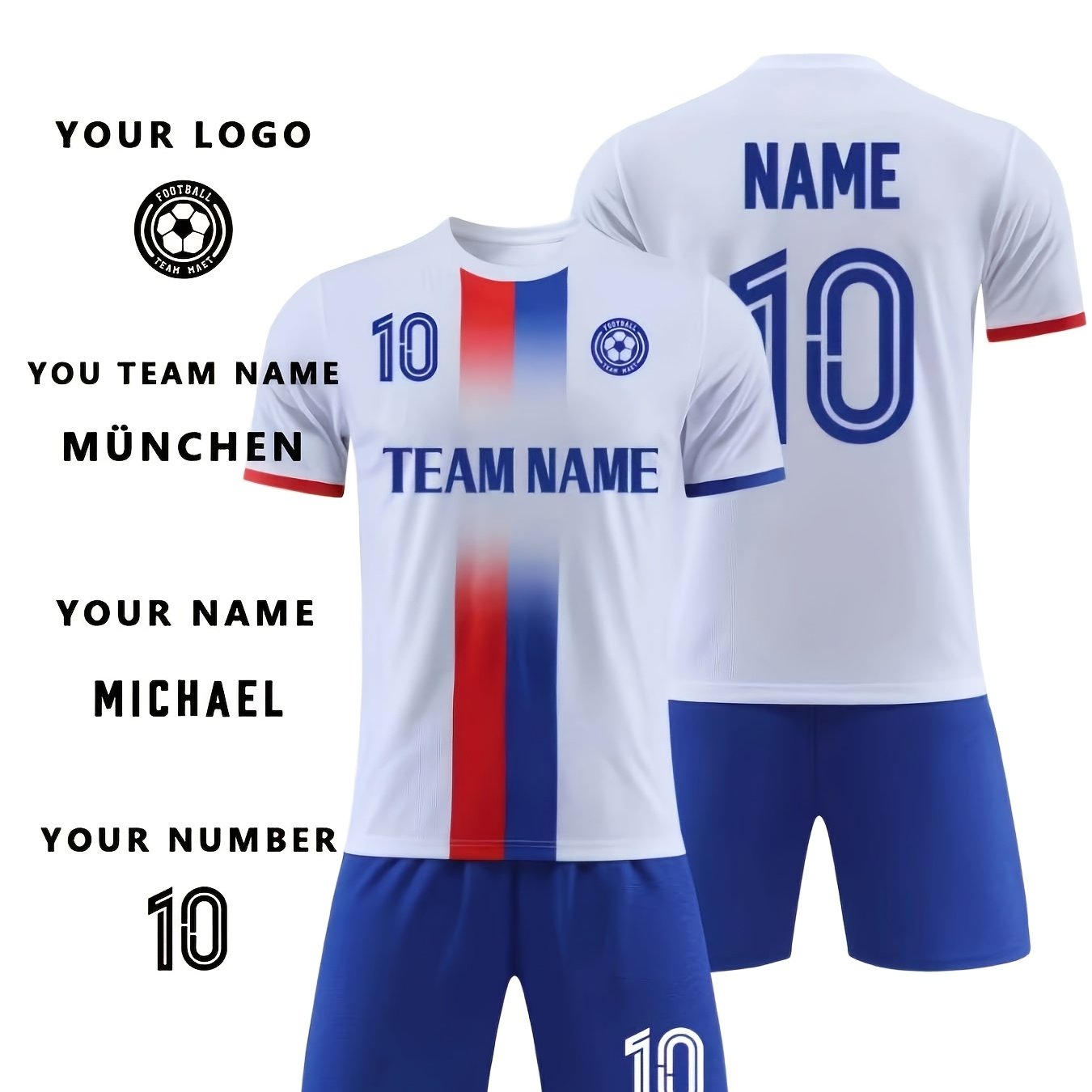 TEMU Set Divisa da Calcio Personalizzata - Kit da Allenamento per Competizioni di - Maglia Personalizzata per Studenti Maschi, Personalizzabile con ,