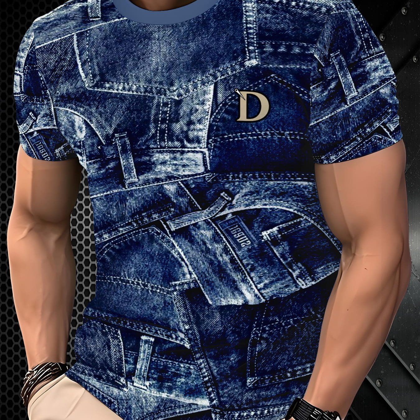 TEMU Men's Fashion Casual Round Neck Pattern T-shirt, - Perfect For Outdoor , Summer Casual Attire, Street Style, Quick-dry And Easy To Wash. Regular