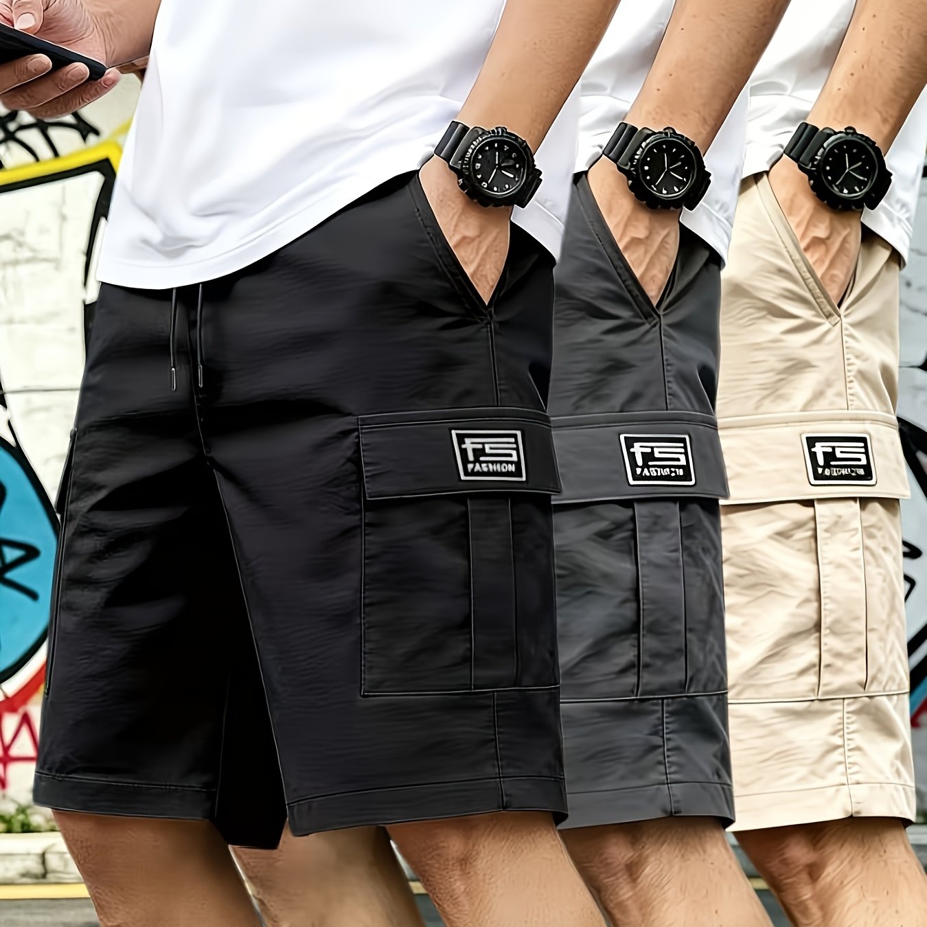 TEMU 3pcs Men's Cargo Pants, Men's Shorts, Plus Size Cargo Shorts, Knee-length Pants, Loose Summer Multi-pocket Shorts, Solid Color Cargo Shorts,