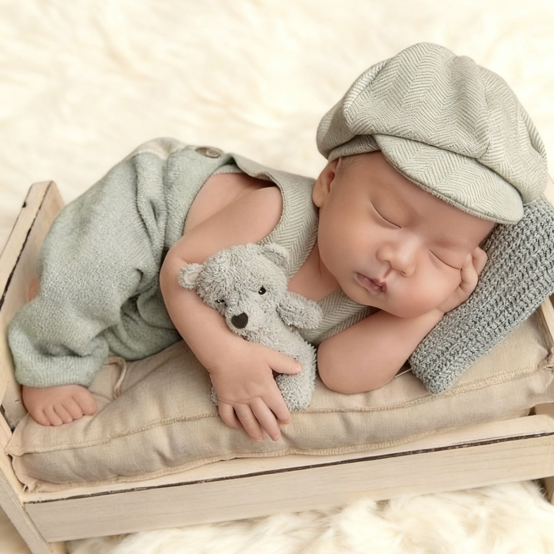 2pcs Newborn Overalls And Hat Set, Baby Photography Outfit, Newborn Knitted Gentleman Overalls Set For Boys And Girls