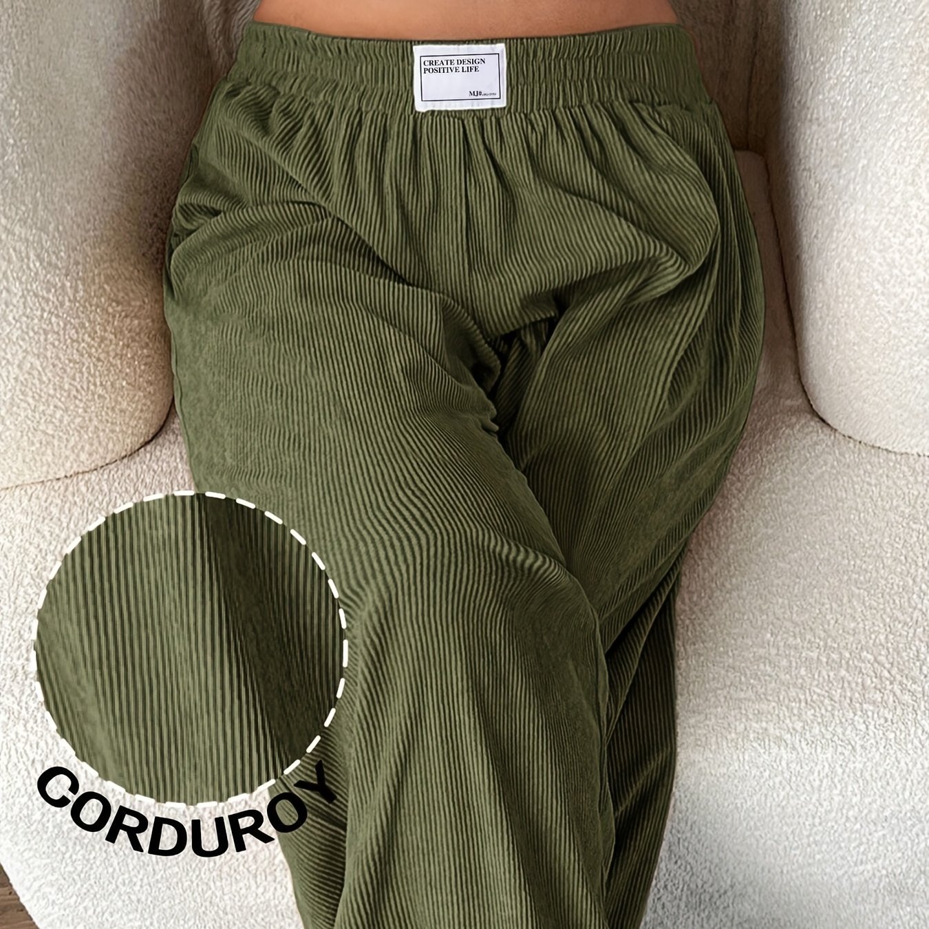 TEMU Plus Size - Women's Plus Size Corduroy Wide Leg Pants