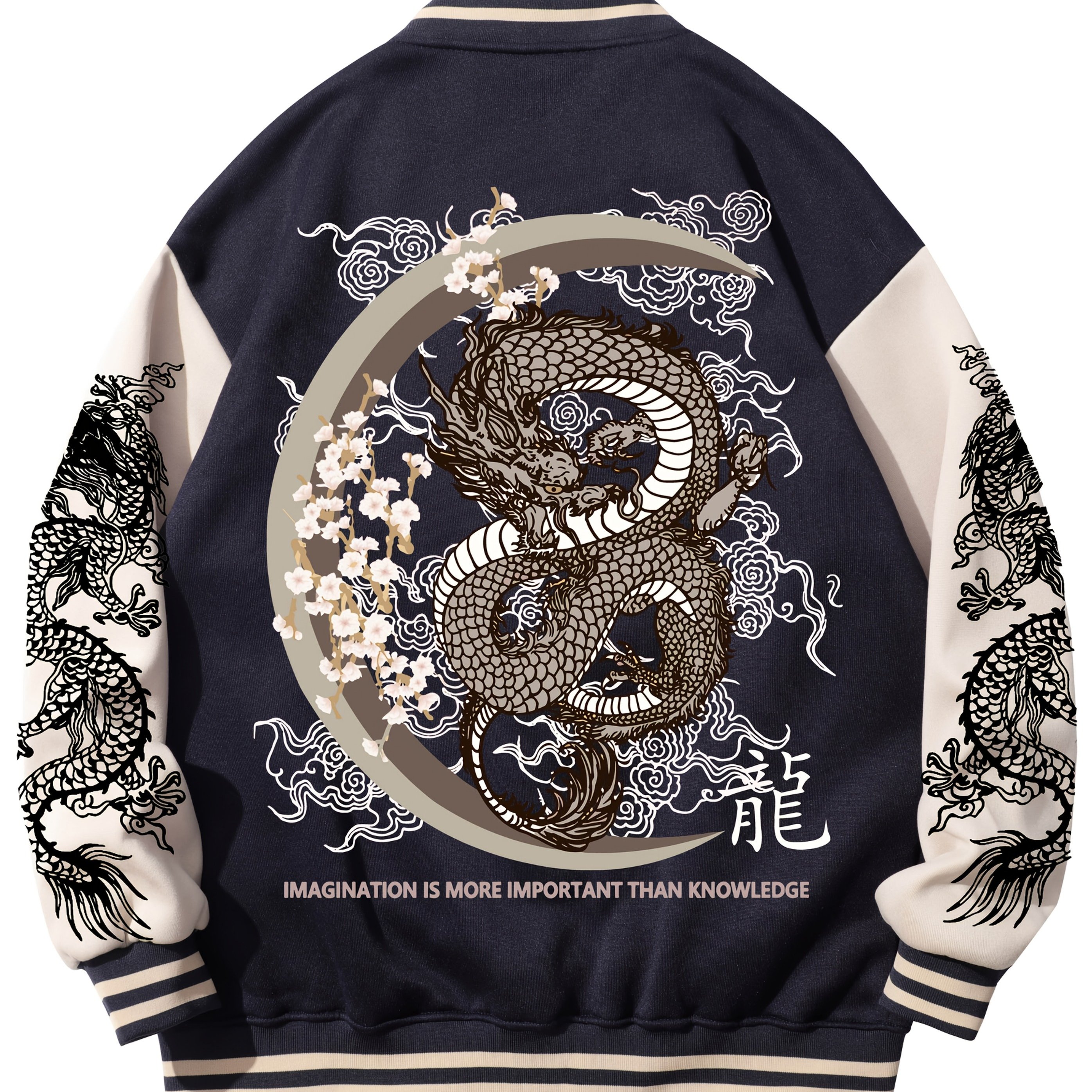TEMU Dragon Series Jacket For Men, Lightweight Warm Men's Jacket With Lining, Cute Hip-hop Style Top