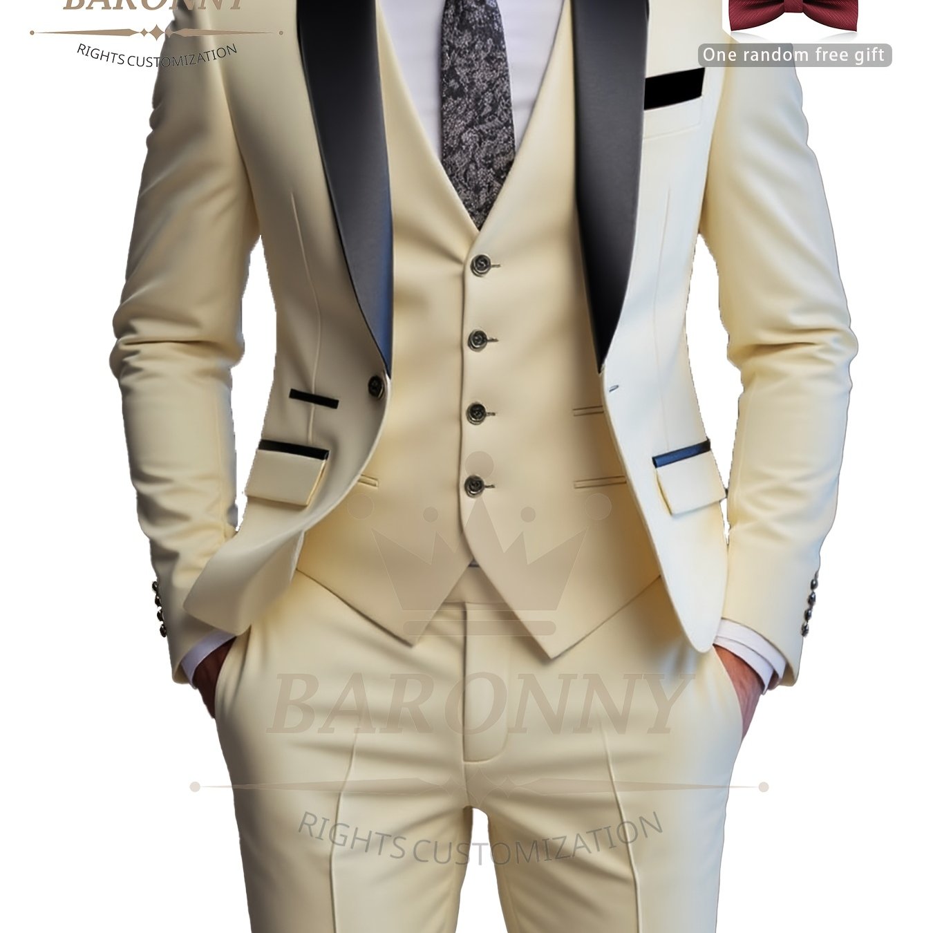 TEMU Men's 3pcs Suit Set With Free Bow Tie, Includes Suit Jacket   Vest   Trousers, Stylish And High-quality, Suitable For Weddings, Parties, Or