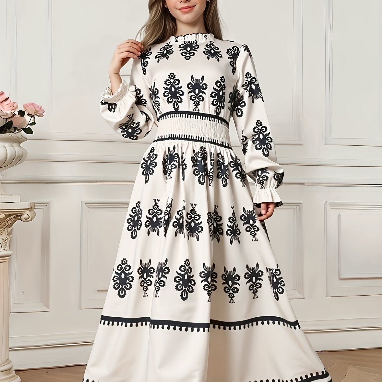 Image of High-rated Girls' Fashion Long Sleeve Dress, Elegant Gentle Natural Vitality Temperament Intellectual And Clean And Neat Comfortable Autumn Winter Essential (additions Not Included)