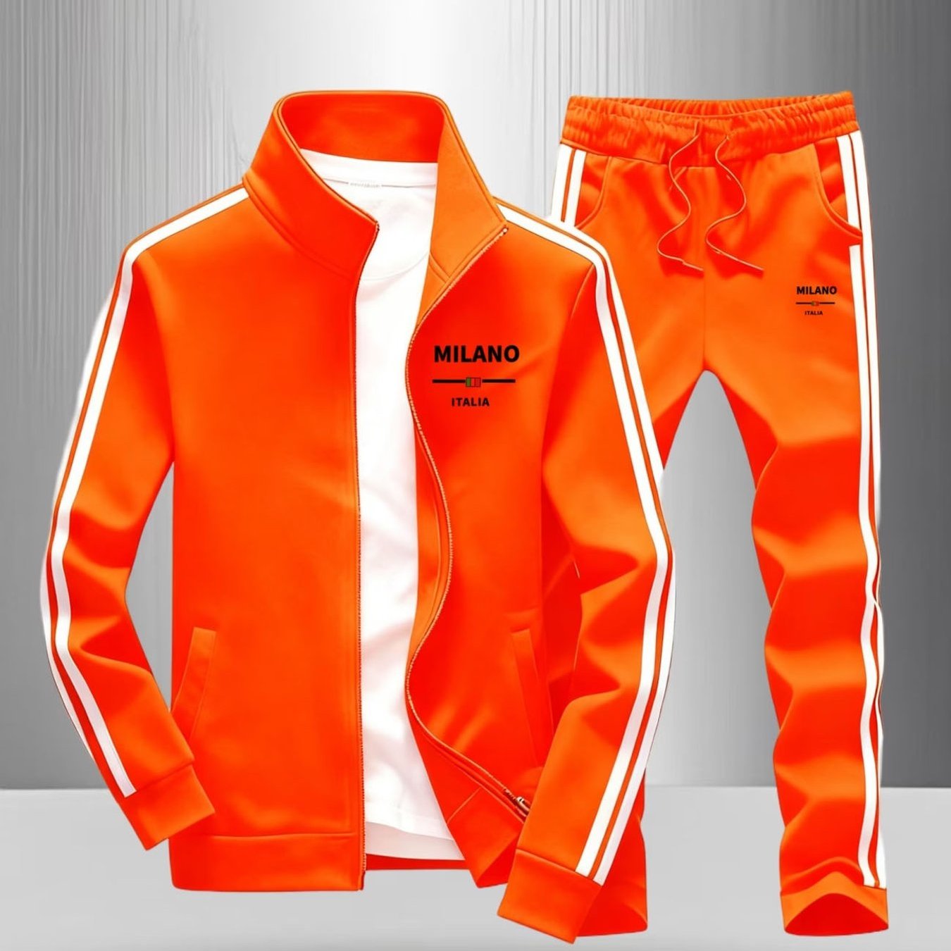 Style Sportswear For Men Featuring An Orange Track Suit With Italia Lettering