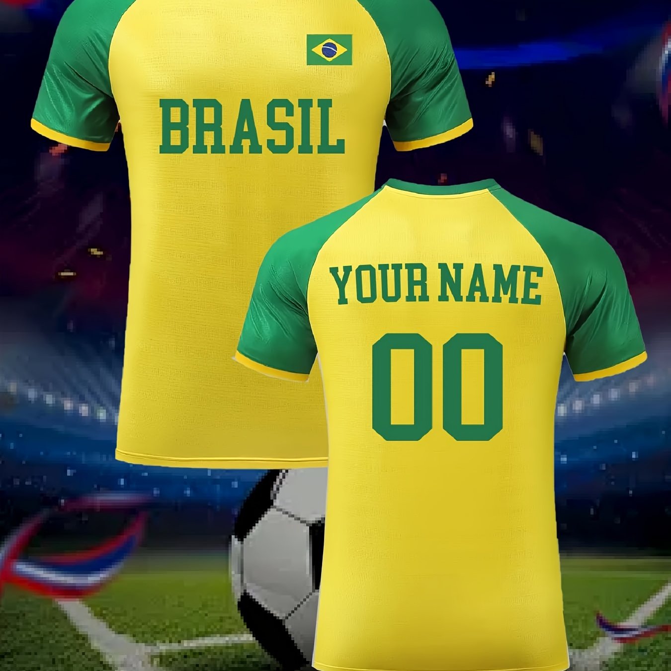 TEMU Customizable Men's Soccer Jersey T-shirt, Lightweight, Round Neck, , "brazil" Design, Team Sports And Football Parties, Team Sports Apparel |