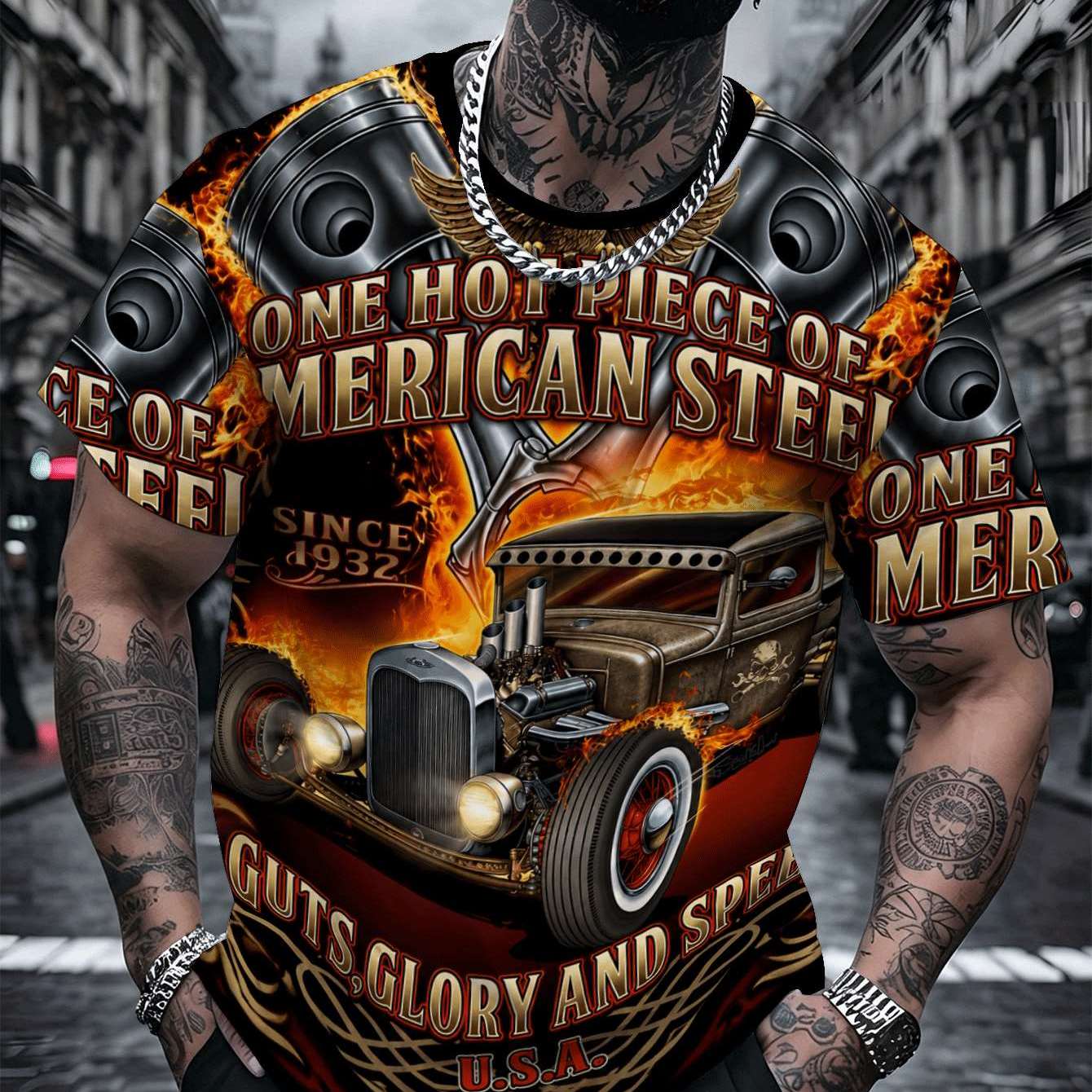 TEMU [printed Design, Not Textured] New Plus-size Men's Casual Sport T-shirt, Featuring A Motorcycle Graphic Print, Style, Fashionable Casual Top,