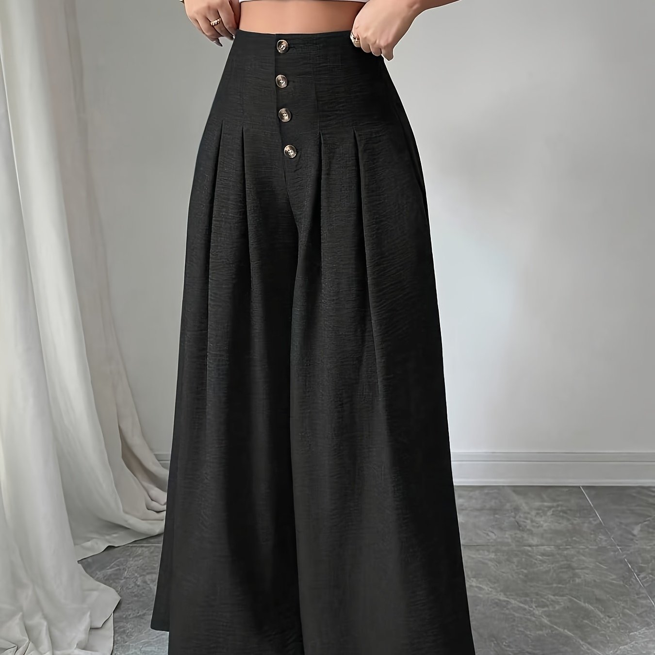 TEMU Pantaloni da donna con fibbia frontale e larga