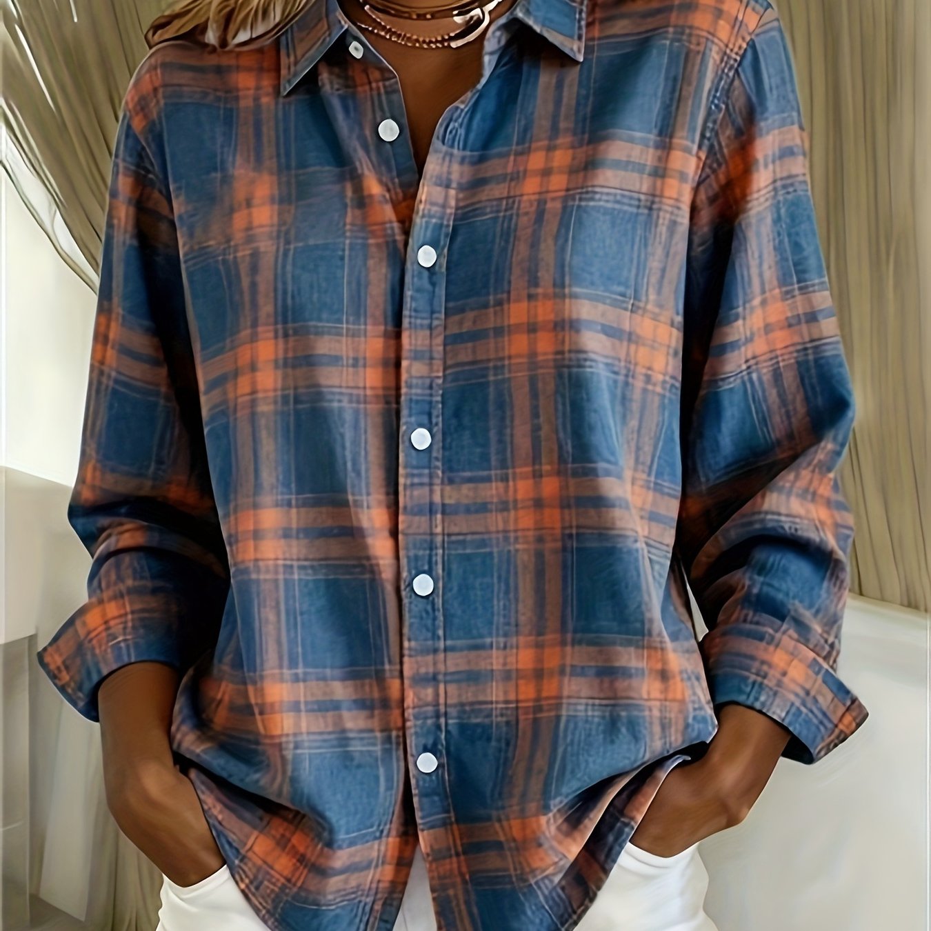 TEMU [printed Design, Not Textured] Fashionable Long Sleeve Lapel Casual Printed Shirt