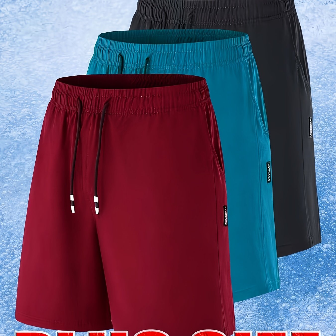 TEMU 3pcs Set, Large-sized Men's Casual Sports Shorts, With Elastic Drawstring At The Waist, Double Side Pockets, Embroidered Logo Design. Suitable