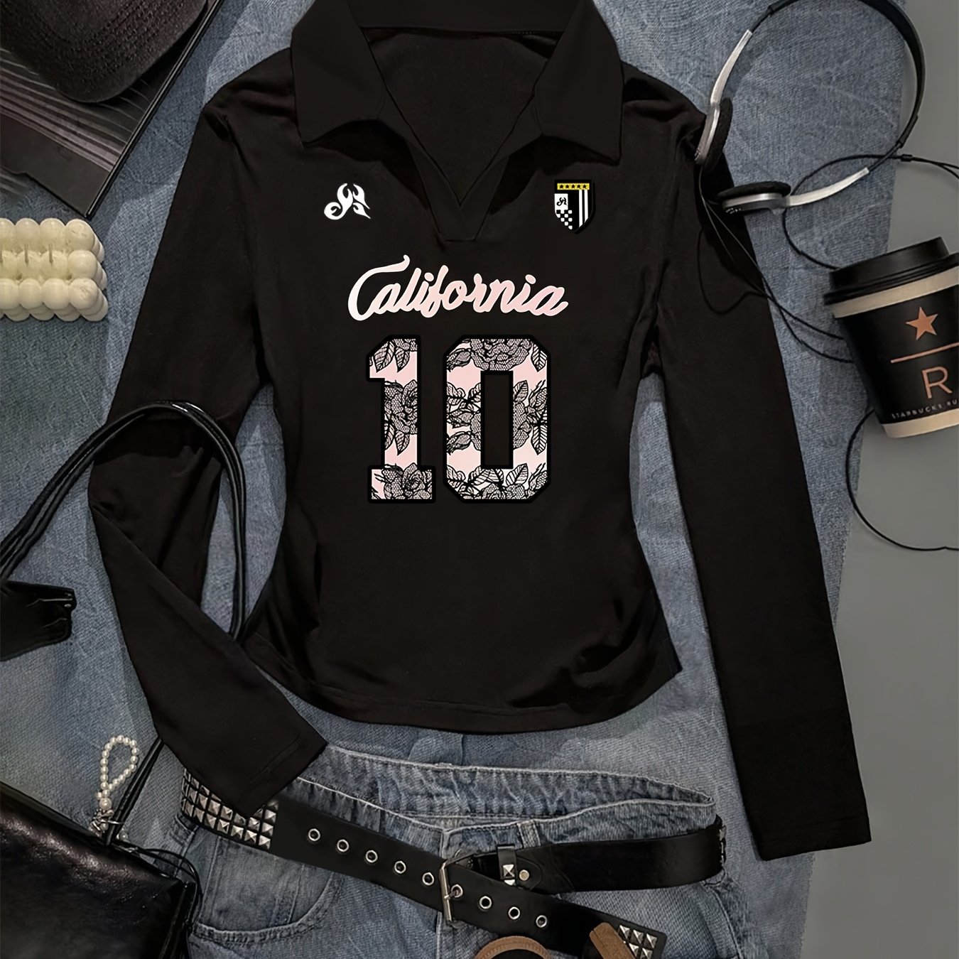 TEMU Women's Y2k Gothic Collar Regular Shoulder Long Sleeve Slim Fit Long Sleeve Top, Suitable For Daily And Party Occasions - Casual Fashion Style,