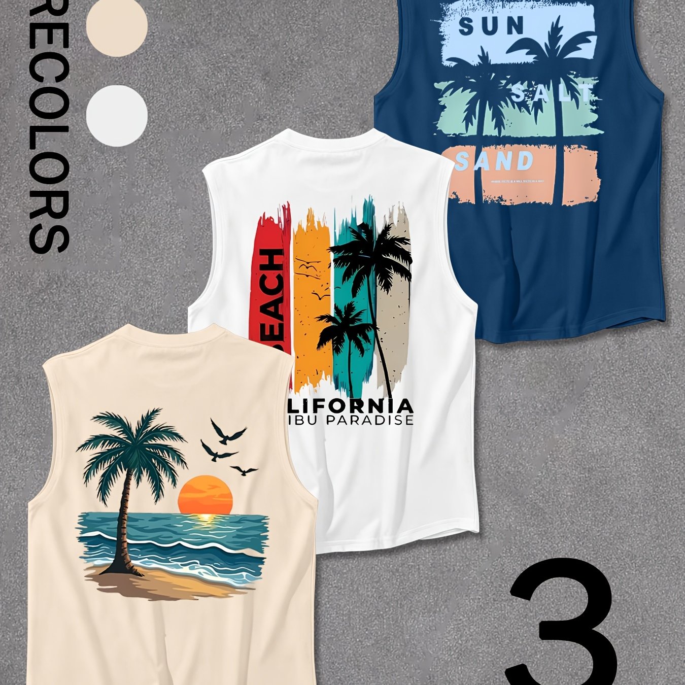TEMU 3pcs Men's Sleeveless Sports Tank Tops - Loose Fit Breathable Shirts With Round Neck, Sleeveless Gym Tops Suitable For Swimming, Athletic Wear &