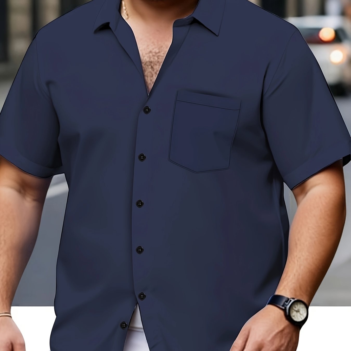 E-shop Herrenhemd in Marineblau – Business Casual & Formelles Knopfleistenhemd, Klassische Kragen, Nicht-Dehnbares Material für Büro und Anlässe,
